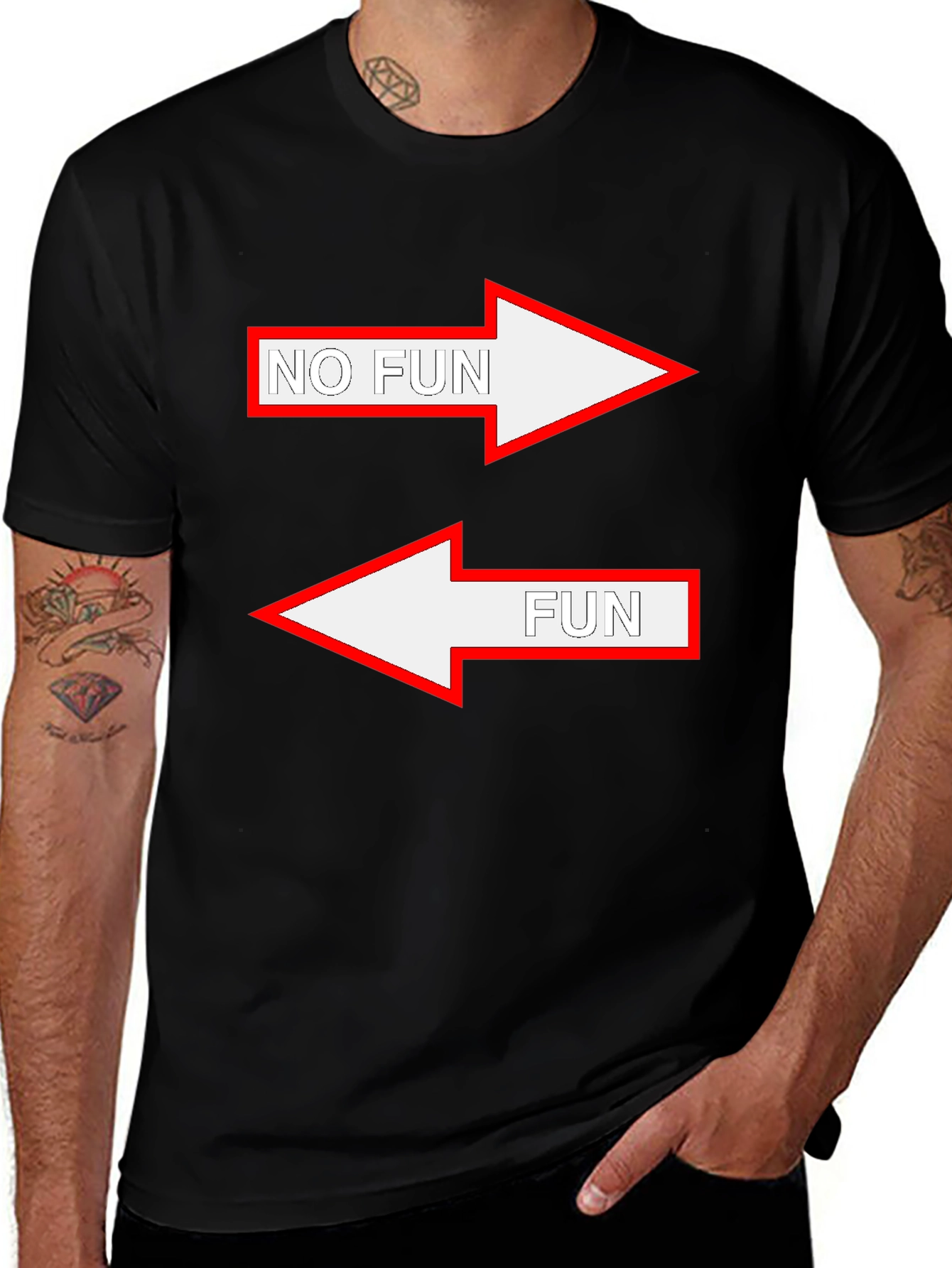 Black Humorous "No Fun/Fun" Arrow Graphic Tee main image