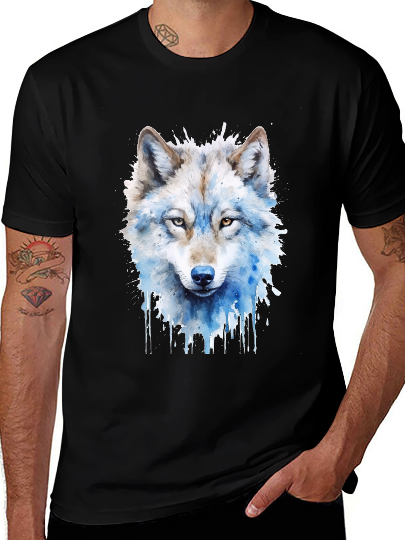 Variant 11 of Wolf Watercolor Graphic Tee - Stylish Men's T-Shirt