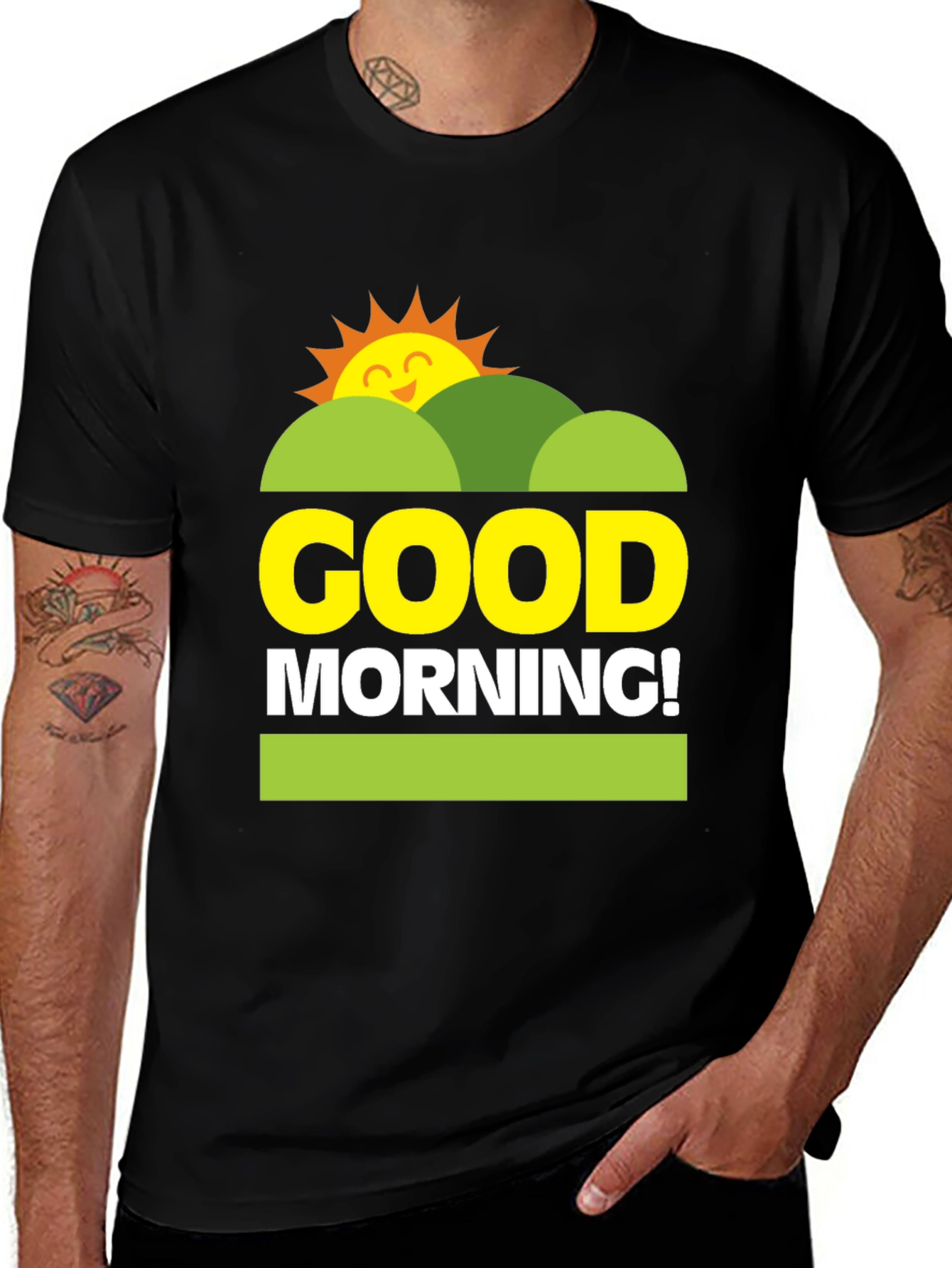 Black Good Morning Graphic Tee - Unisex Black T-Shirt main image
