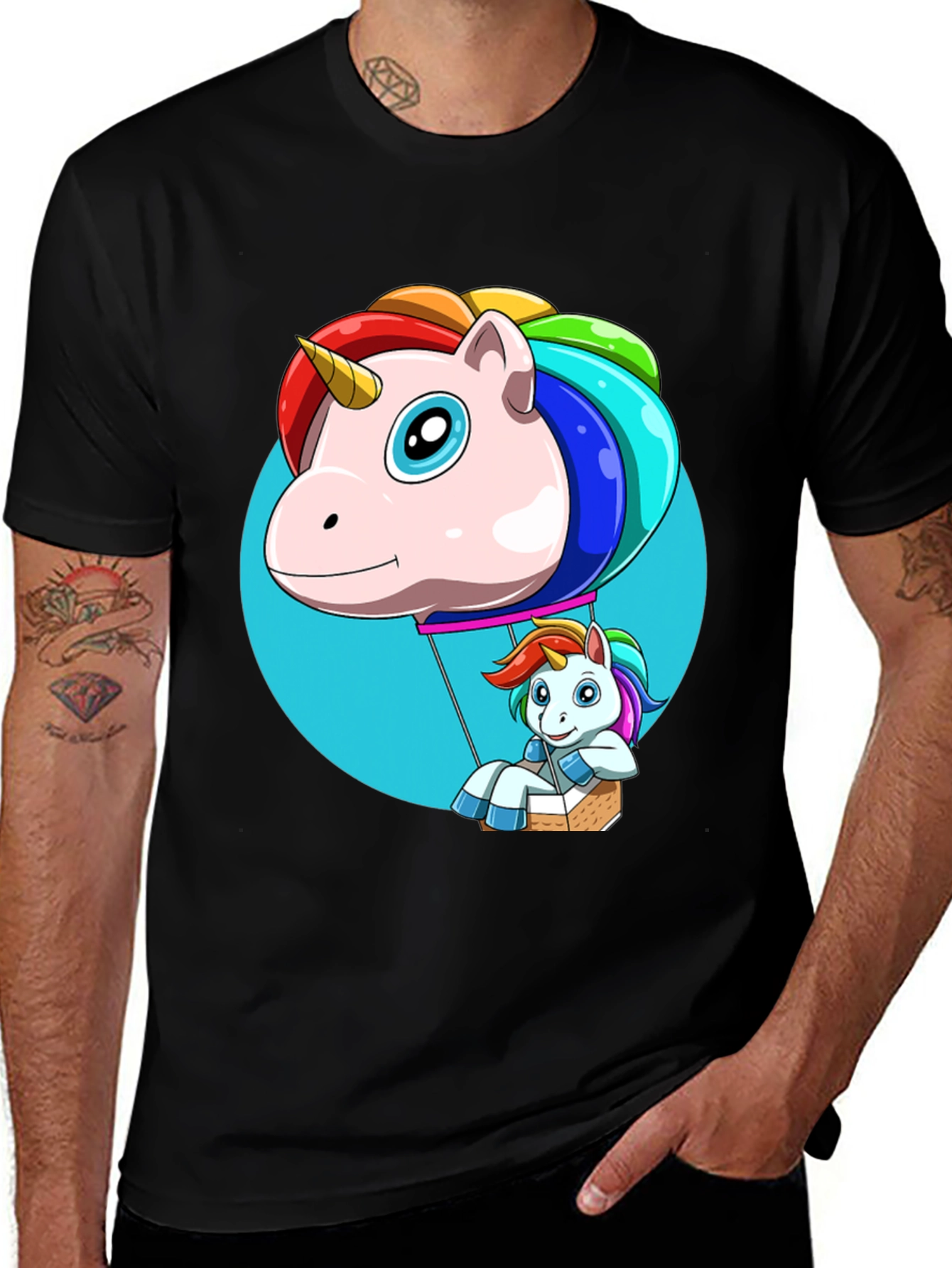 Variant 22 of Unicorn Hot Air Balloon Graphic Tee - Black