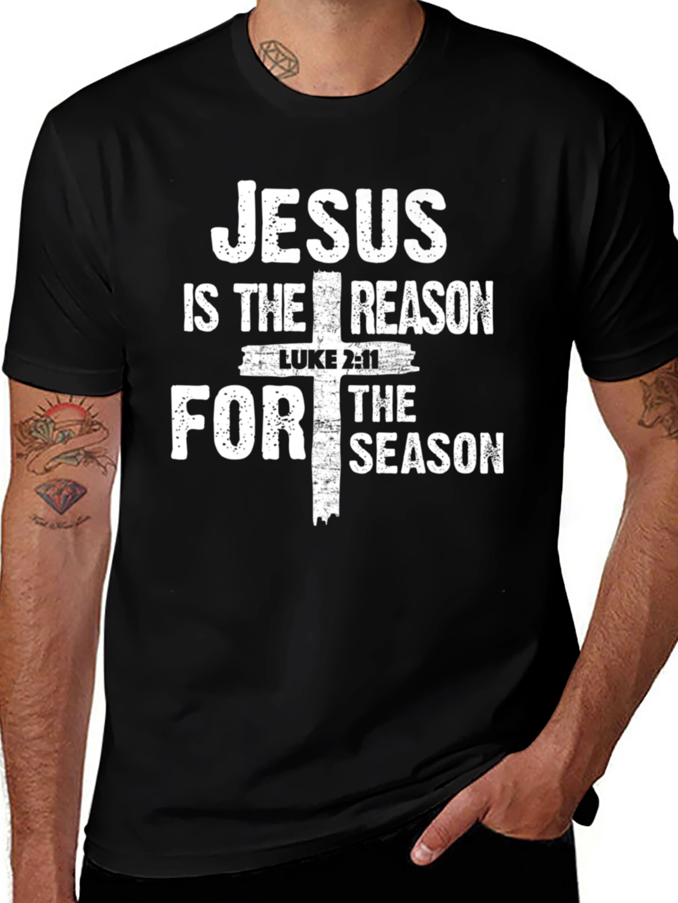 Jesus is the Reason T-Shirt - Luke 2:11 - Black Christian Tee
