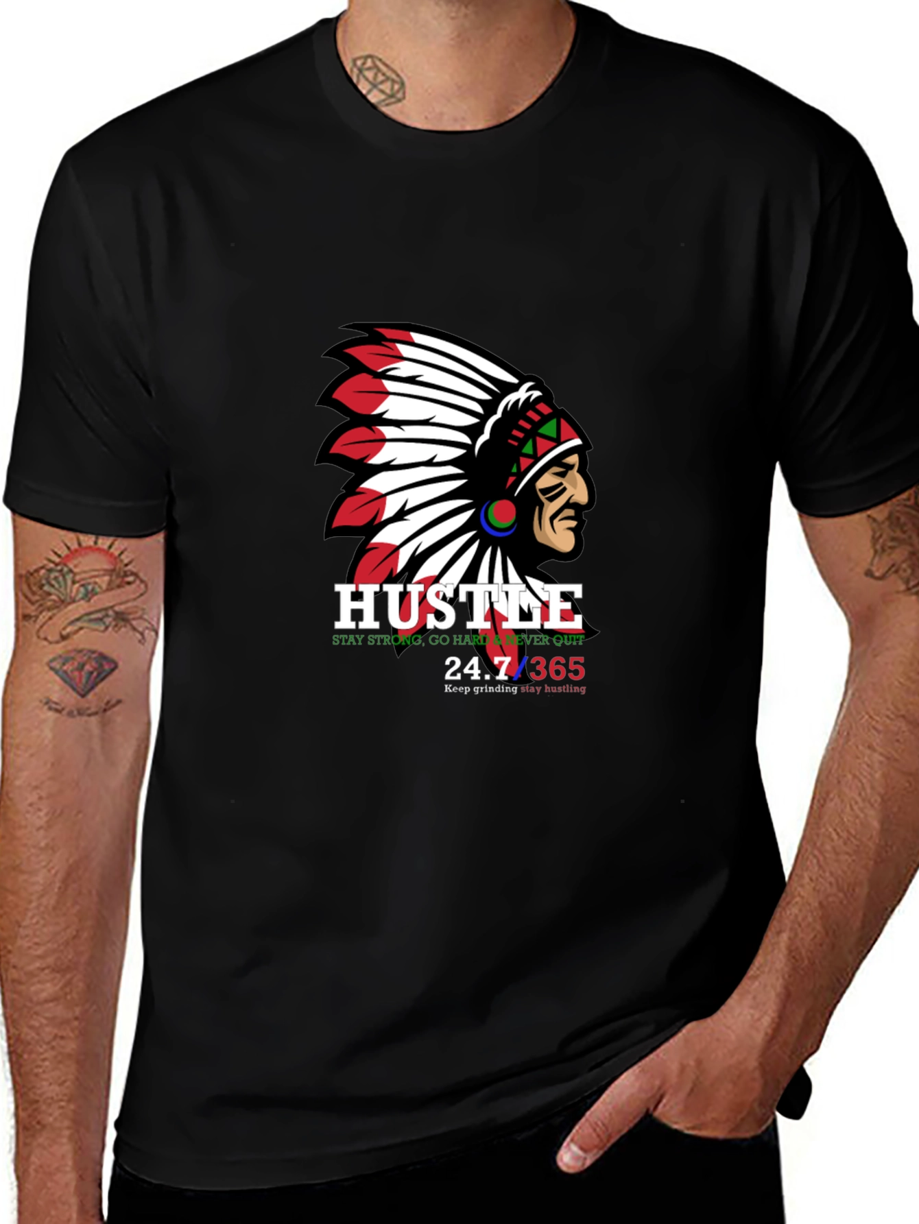 Variant 18 of Hustle Native American Chief Graphic T-Shirt