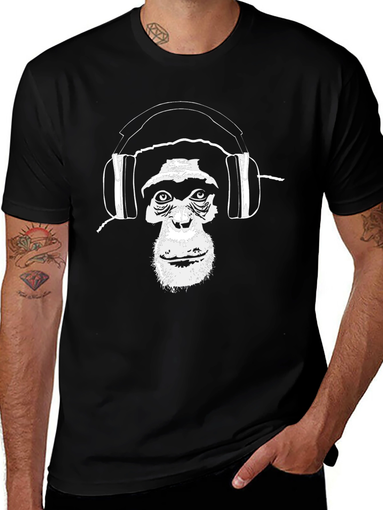 Variant 13 of Monkey DJ Graphic T-Shirt - Black