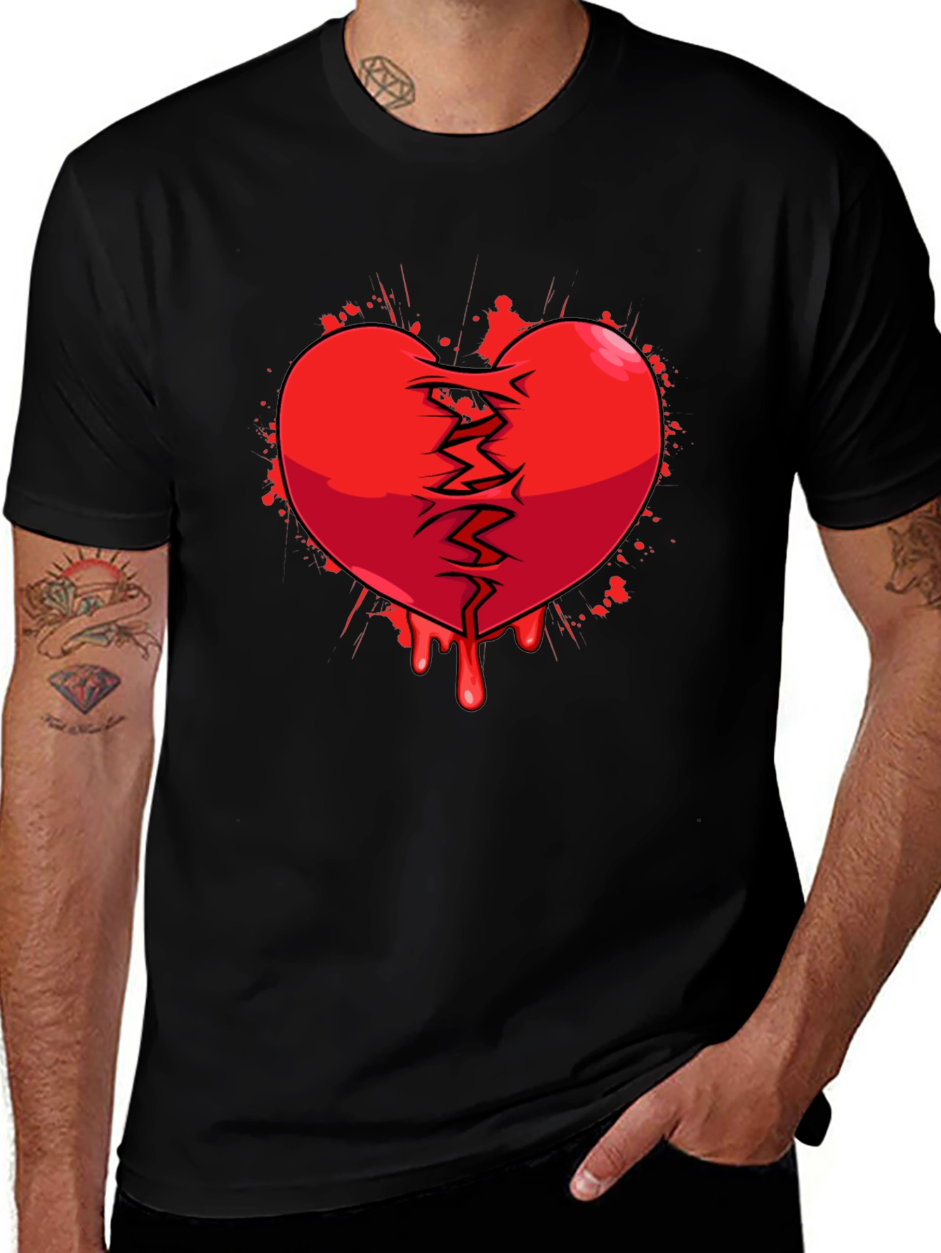 Variant 20 of Broken Heart Graphic Print Black T-Shirt
