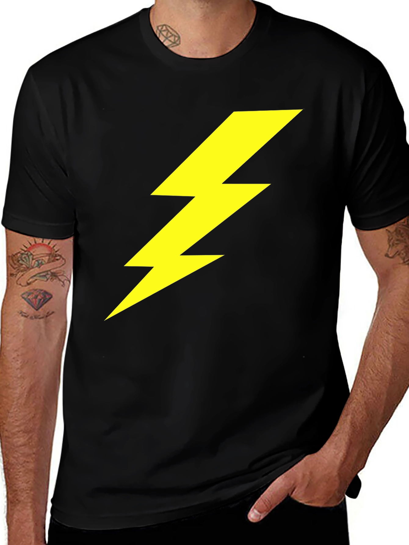 Variant 24 of Lightning Bolt Graphic Tee - Black Cotton Crewneck