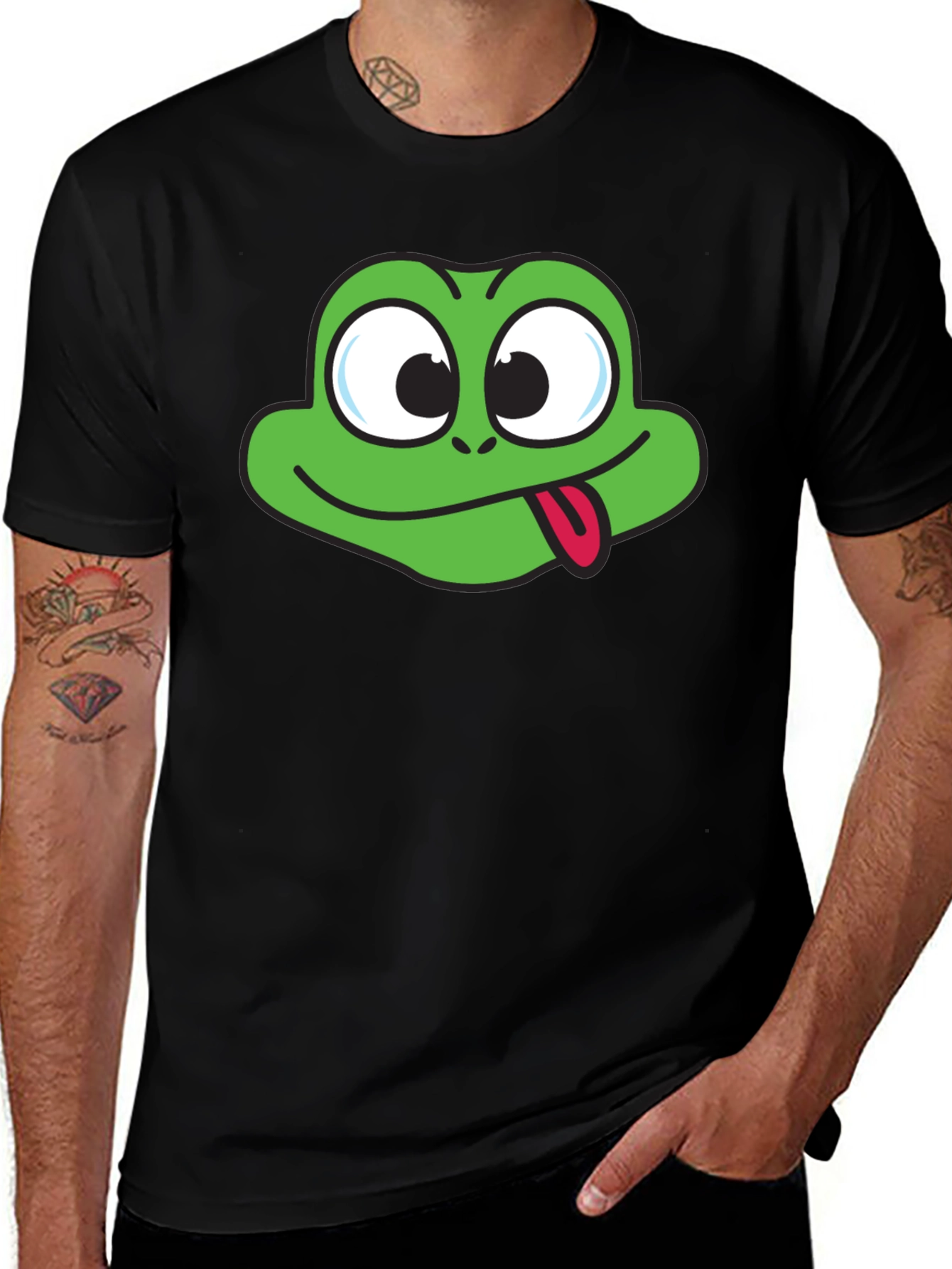 Variant 17 of Funny Frog Face Graphic Black T-Shirt