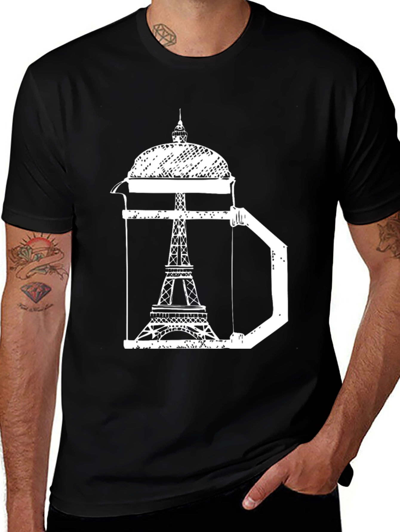 Variant 3 of Eiffel Tower Coffee Press T-Shirt - Paris Graphic Tee