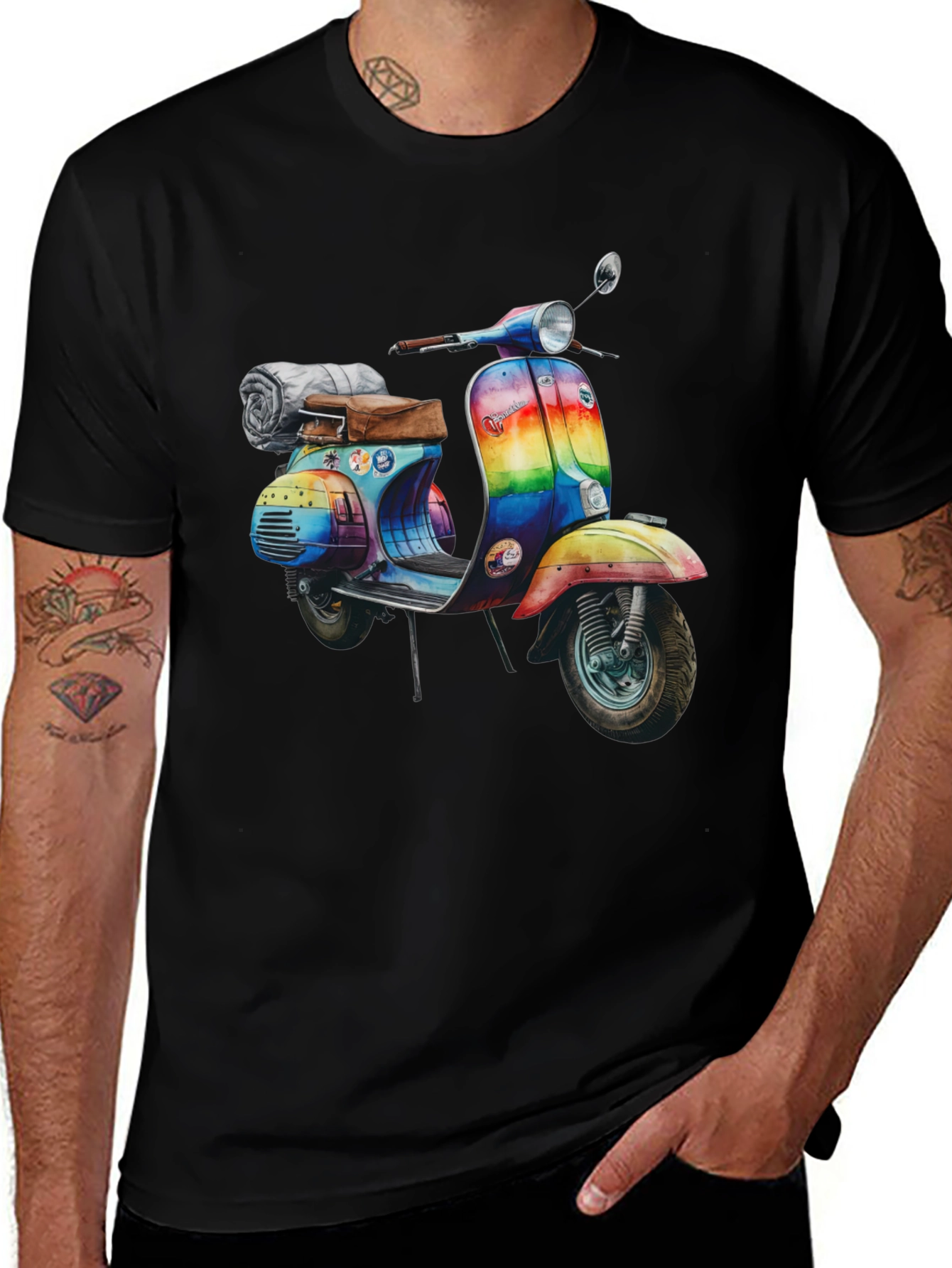 Rainbow Vespa Graphic Tee - Retro Scooter T-Shirt
