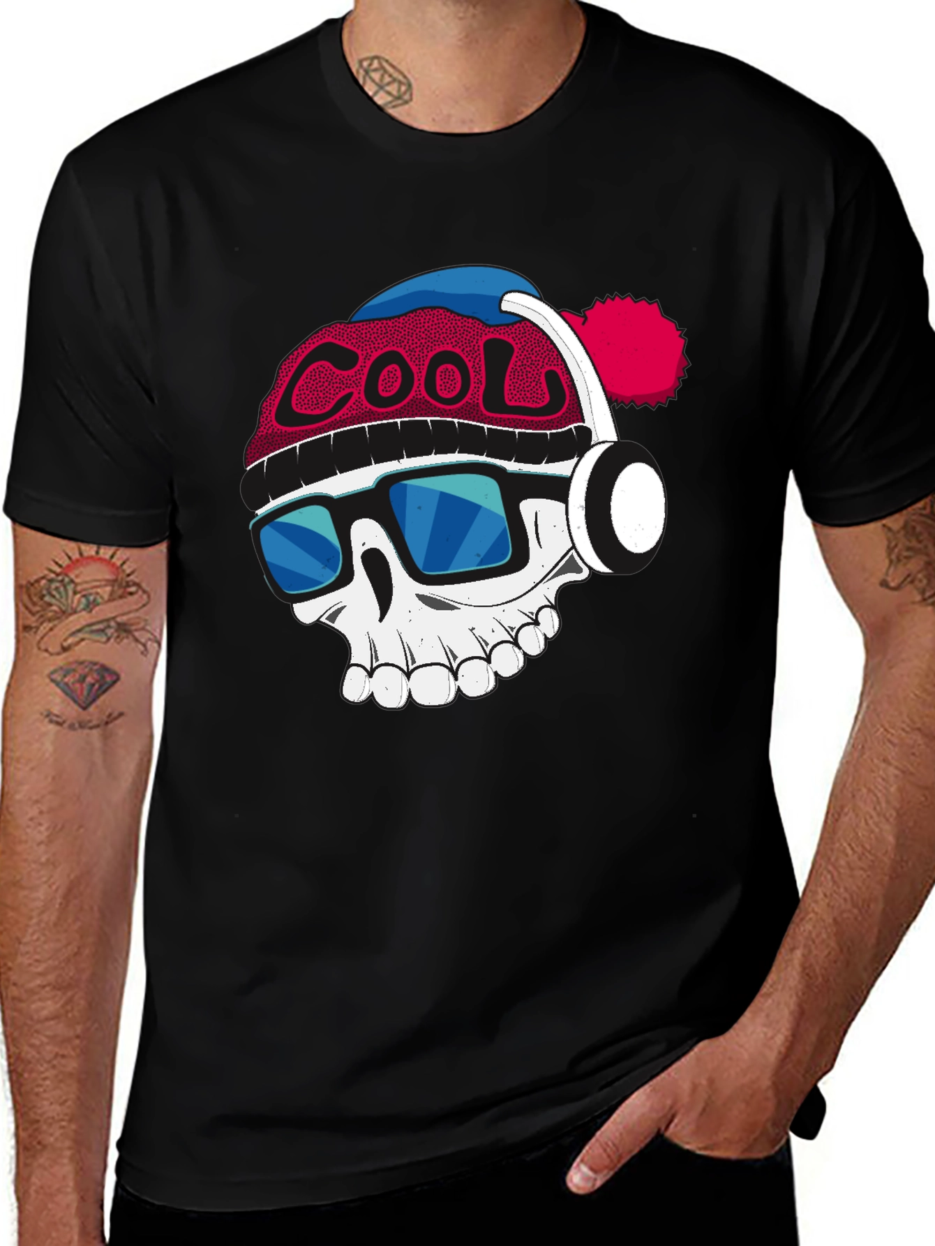 Variant 4 of Cool Skull Graphic Tee - Mens Black Cotton T-Shirt