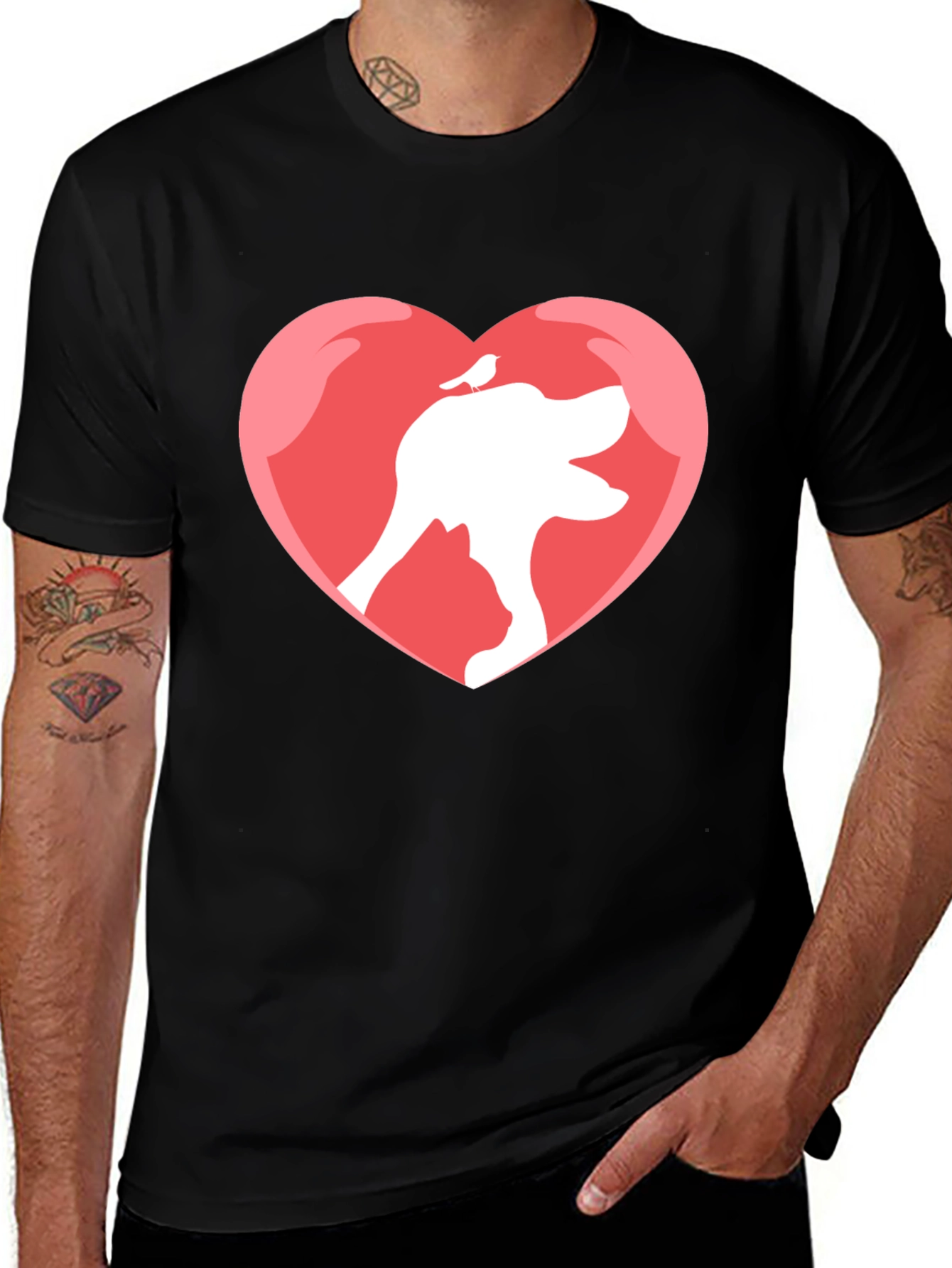 Variant 24 of Dog Lover T-Shirt - Heart with Dog & Bird