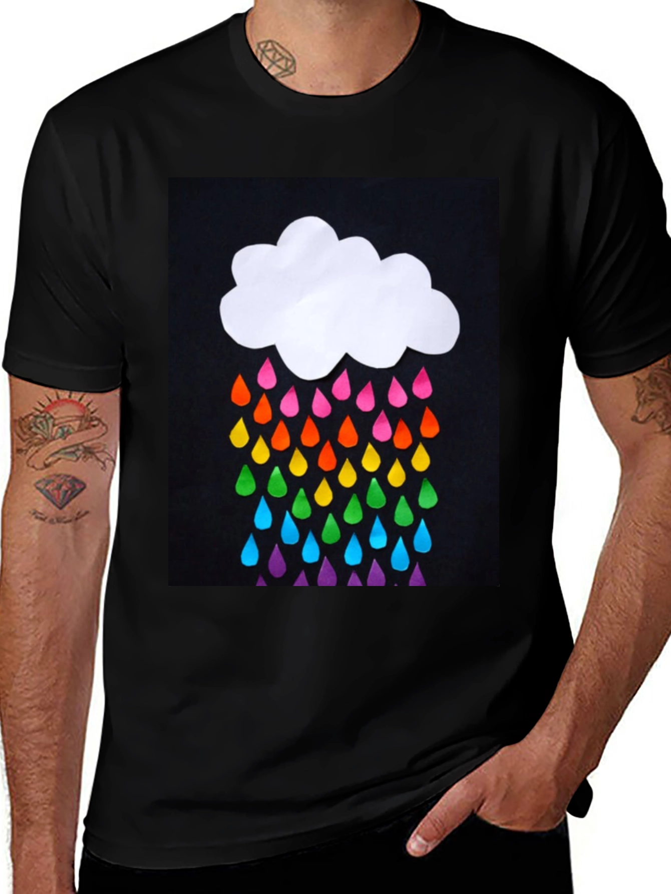 Variant 11 of Rainbow Raindrops T-Shirt - Black Cotton Tee