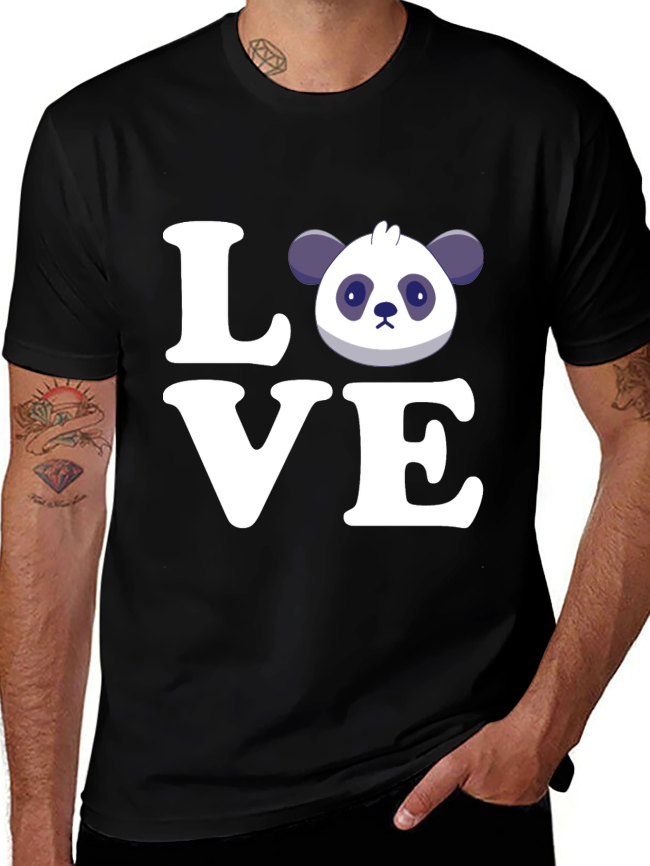 Variant 17 of Panda Love Graphic T-Shirt - Black Crew Neck Tee