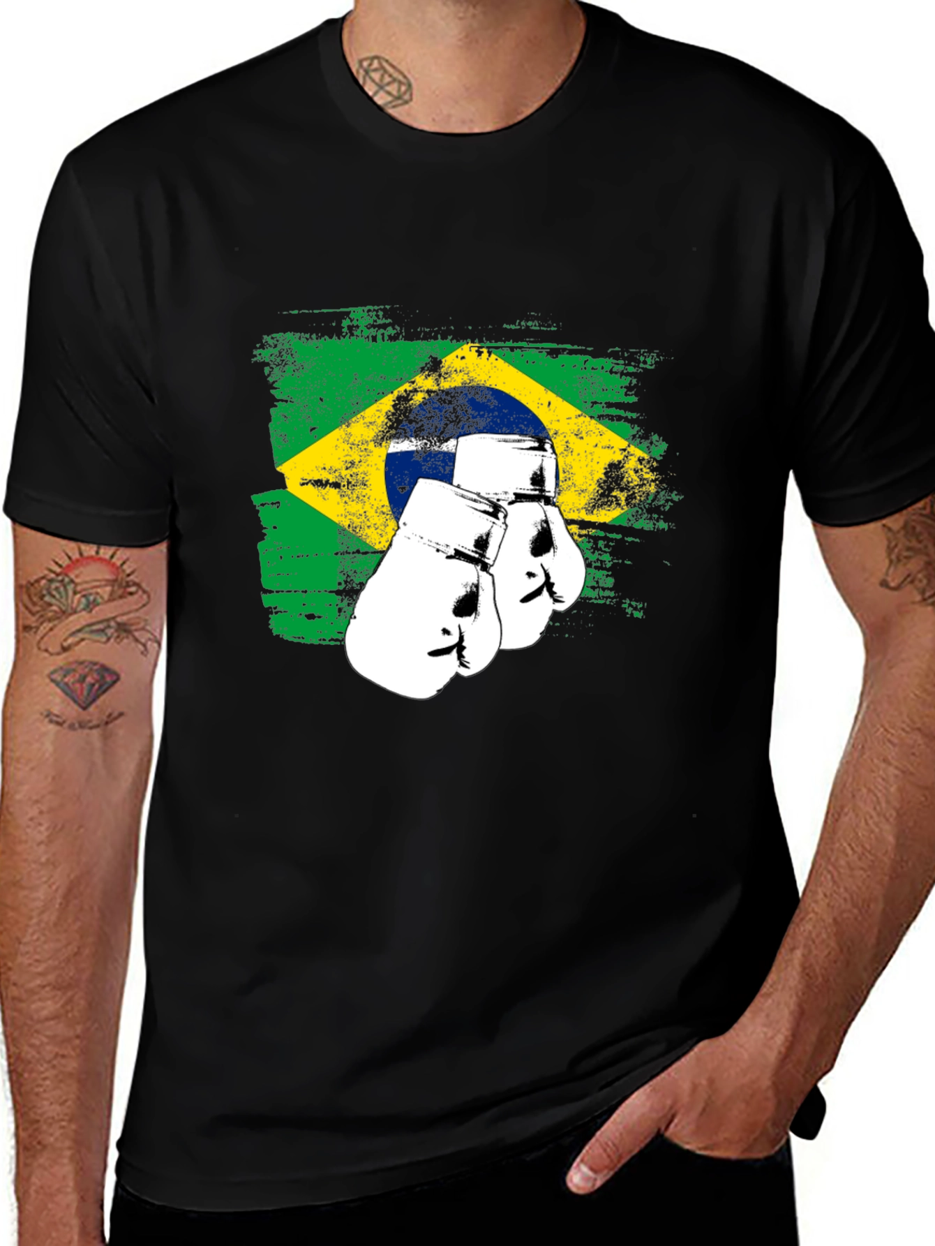 Variant 11 of Brazil Flag Boxing Gloves Graphic Tee