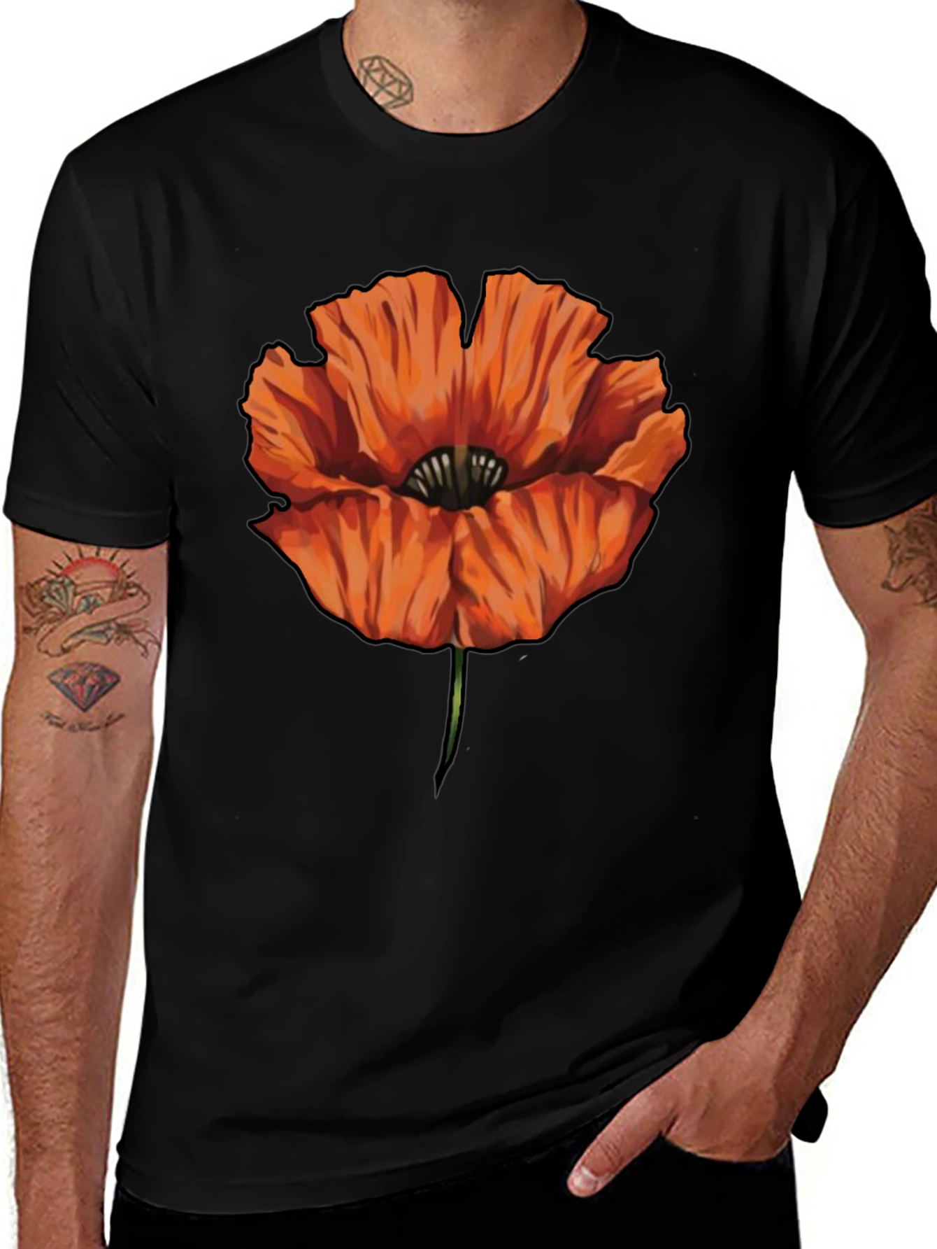 Variant 5 of Orange Poppy Graphic Print Black T-Shirt