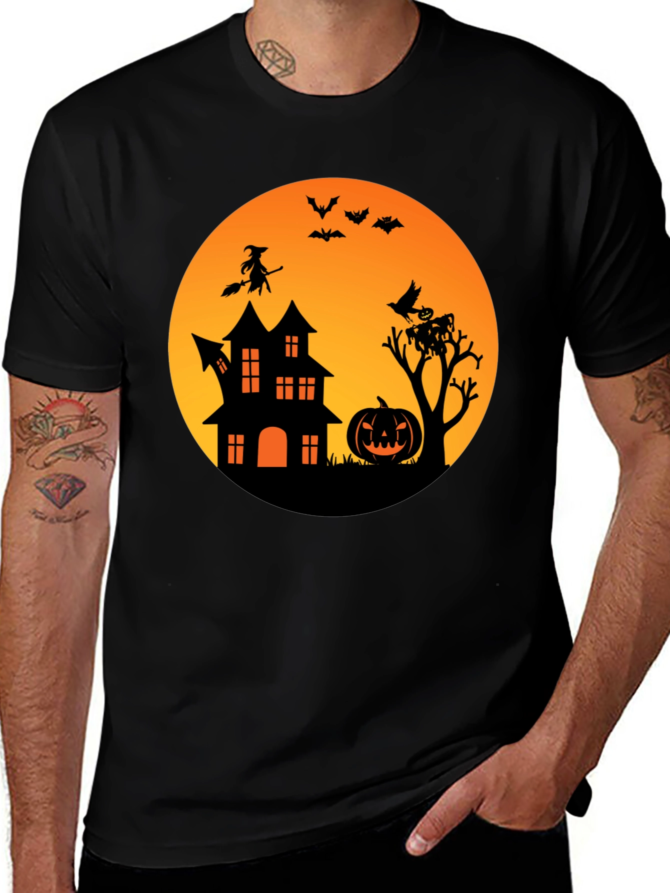 Variant 15 of Spooky Halloween T-Shirt: Witch, Haunted House, Pumpkin