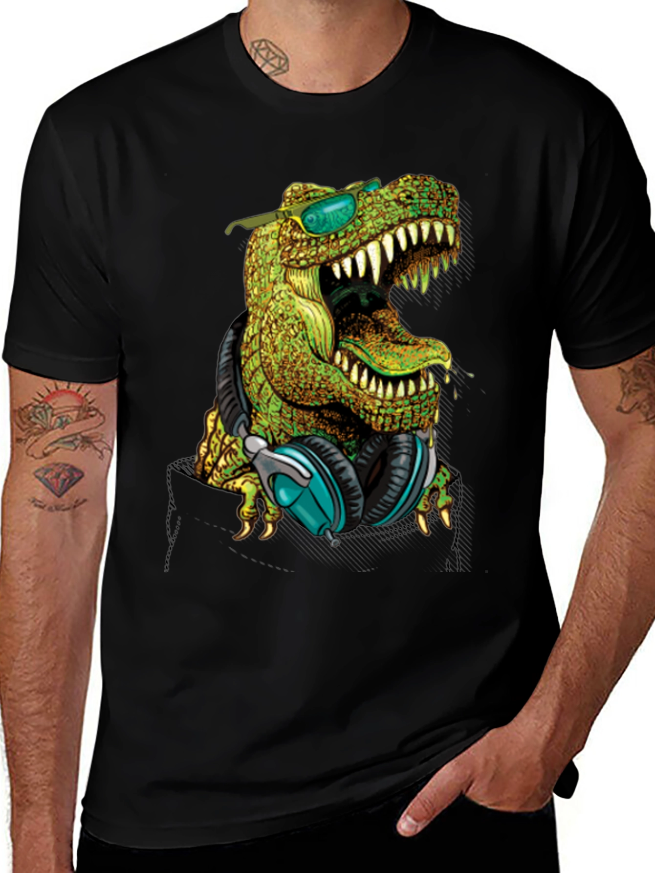 Variant 23 of Dino Beats T-Shirt - Cool Dinosaur with Headphones