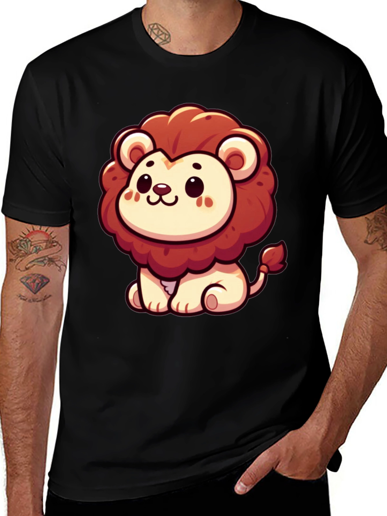 Variant 22 of Cute Cartoon Lion Graphic Tee - Black T-Shirt
