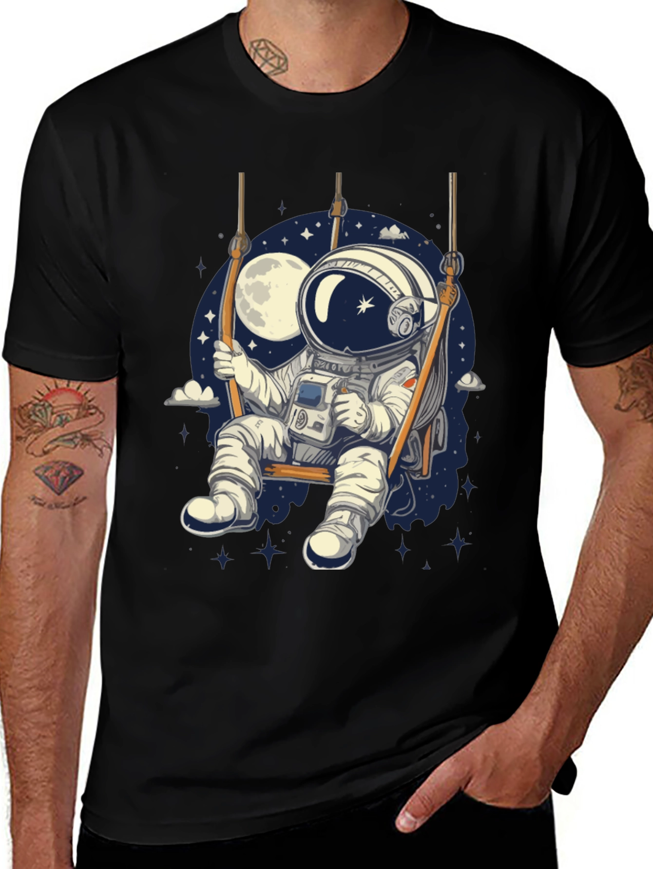 Variant 21 of Astronaut on Swing Graphic Tee - Space Adventure T-Shirt