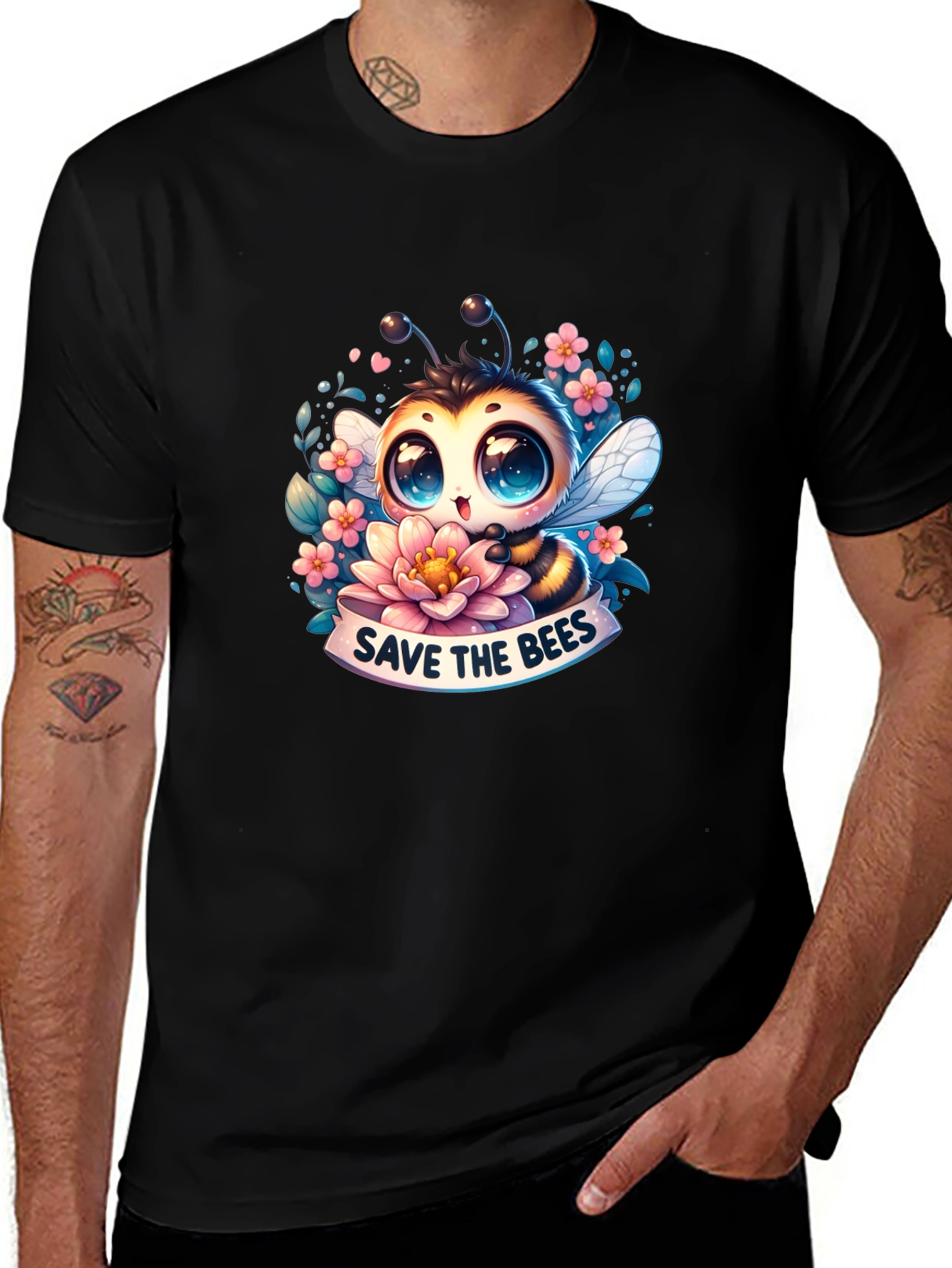 Variant 9 of Save The Bees Graphic Tee - Black Cotton