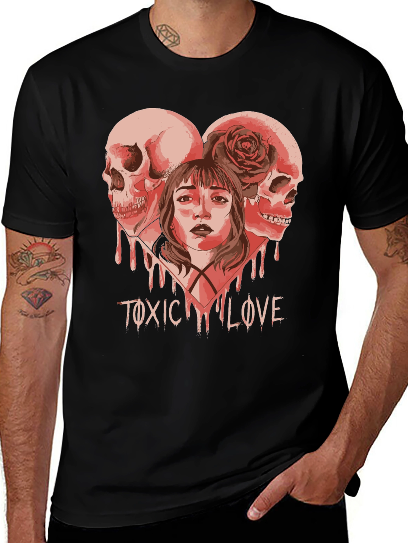 Variant 8 of Toxic Love Graphic Tee - Skull Heart Design