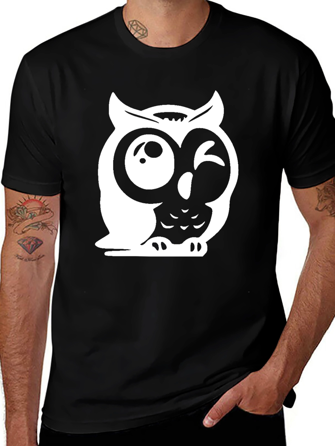 Variant 20 of Funny Owl Graphic Tee - Men's Black T-Shirt