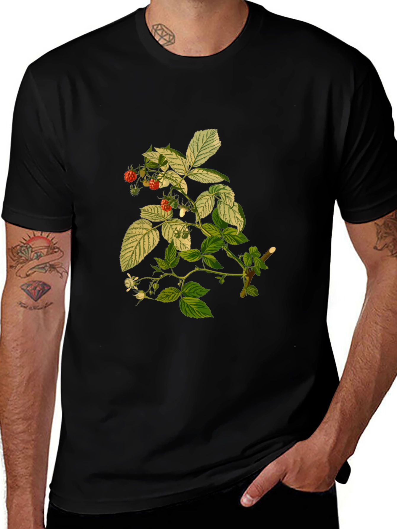Variant 29 of Botanical Print Tee - Black Cotton T-Shirt