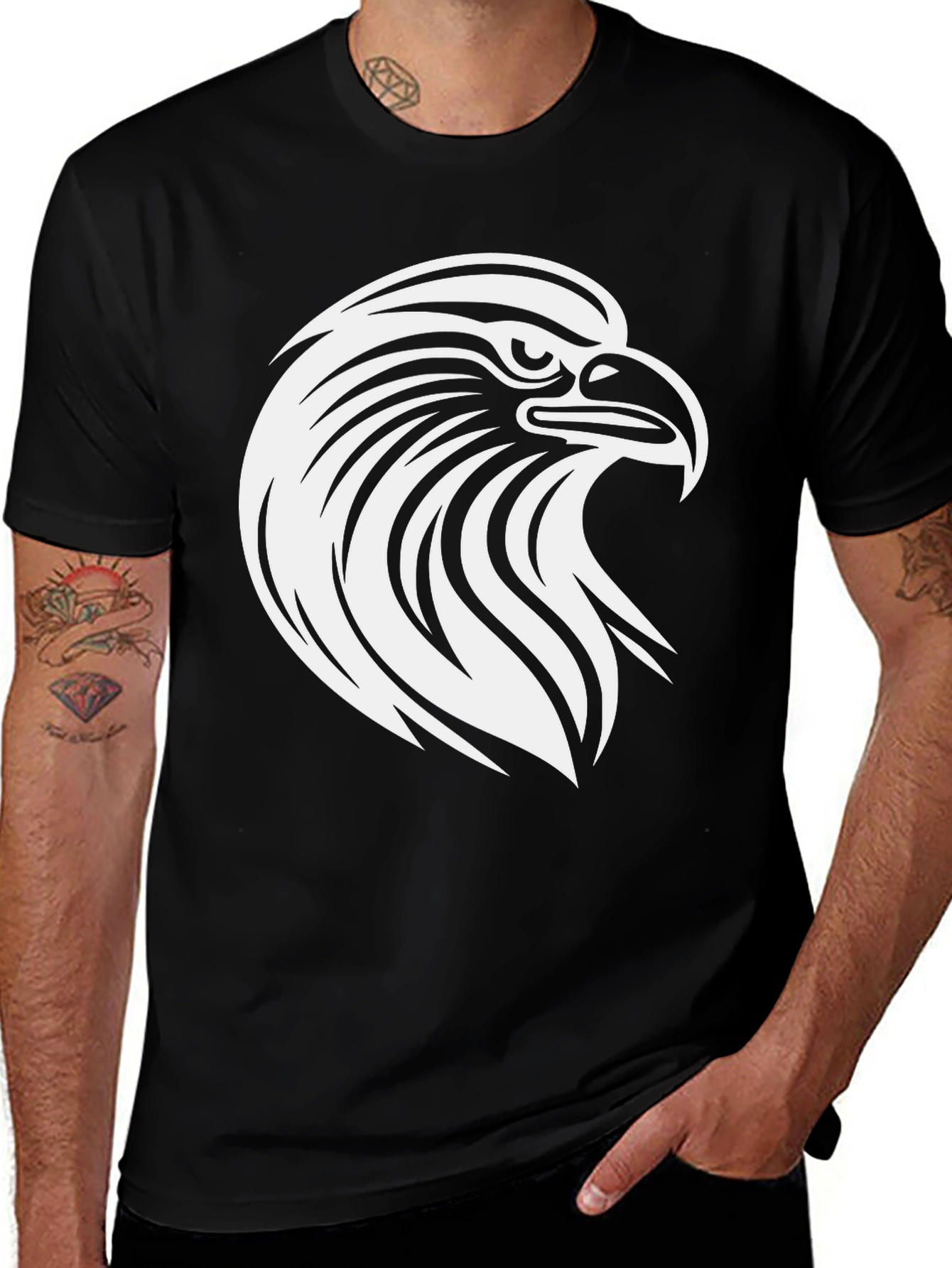 Variant 21 of Bold Eagle Graphic Tee - Black Cotton T-Shirt