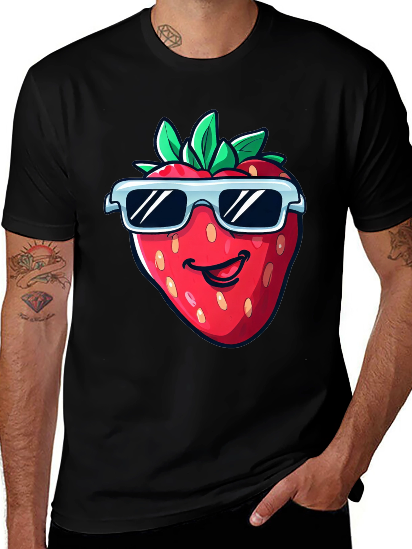 Variant 8 of Cool Strawberry Graphic Tee - Black