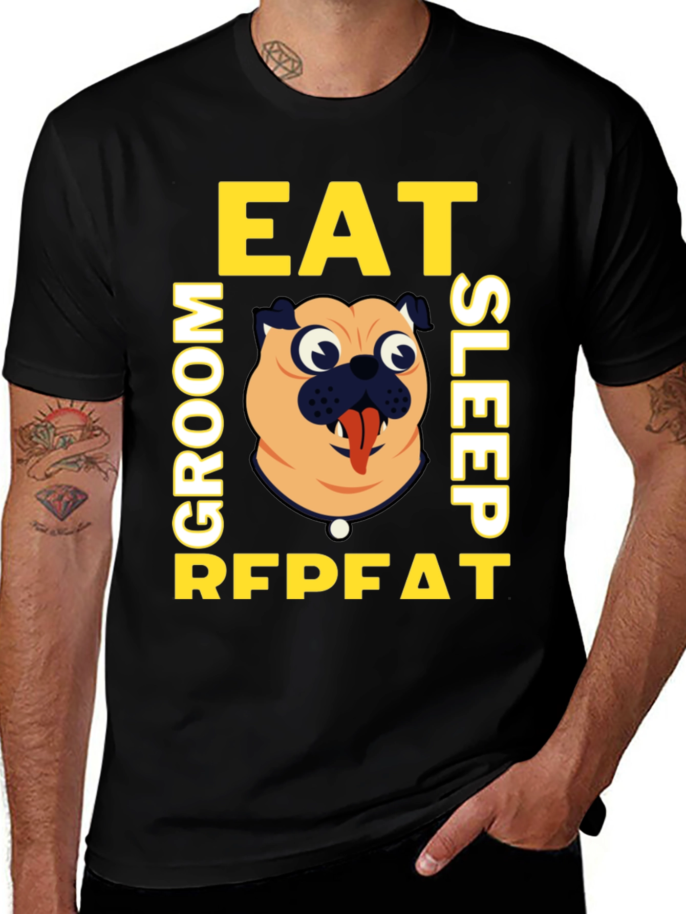 Variant 28 of Eat Groom Sleep Repeat Pug Graphic Tee