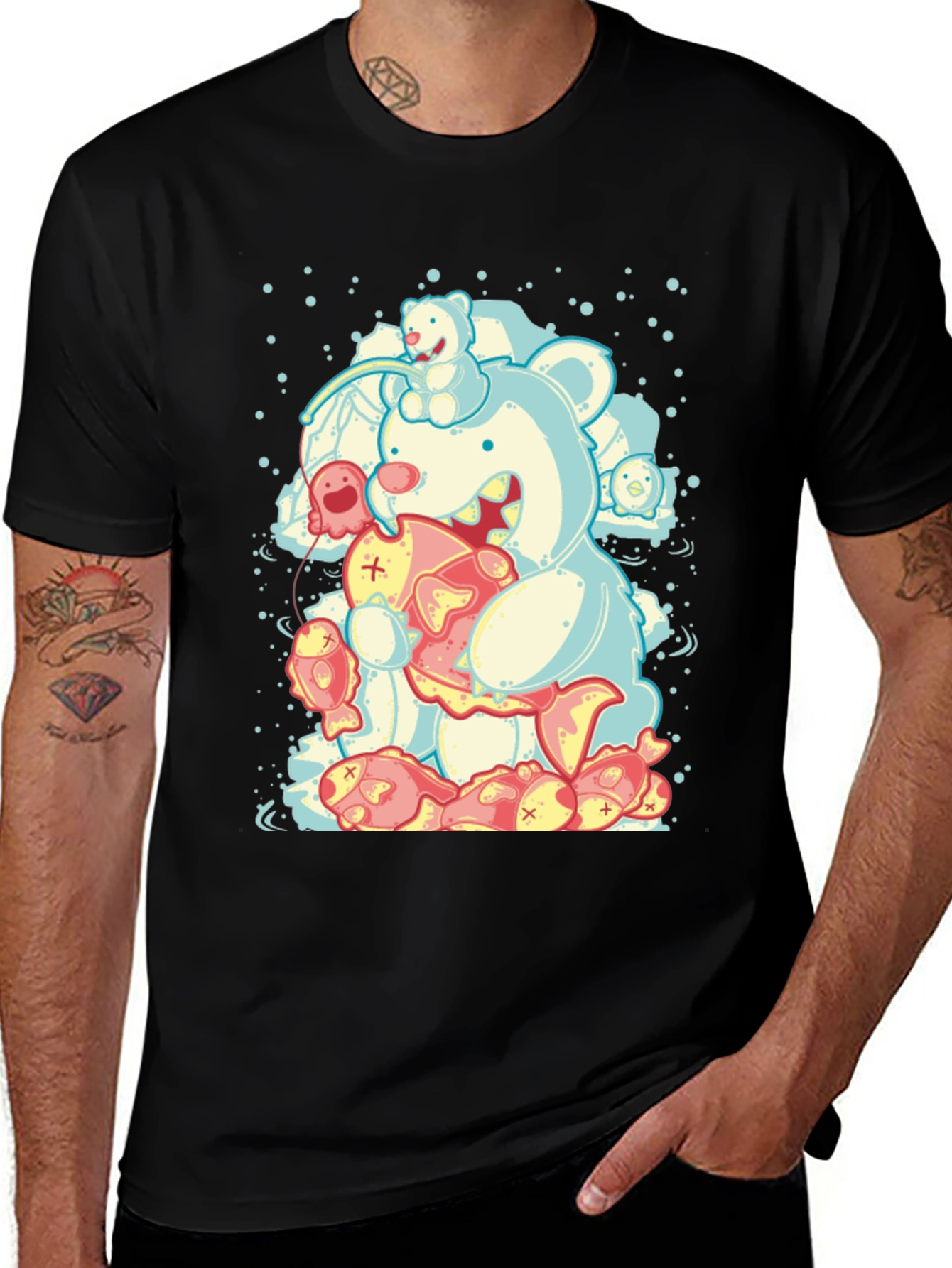 Variant 20 of Bear Eating Fish Graphic T-Shirt