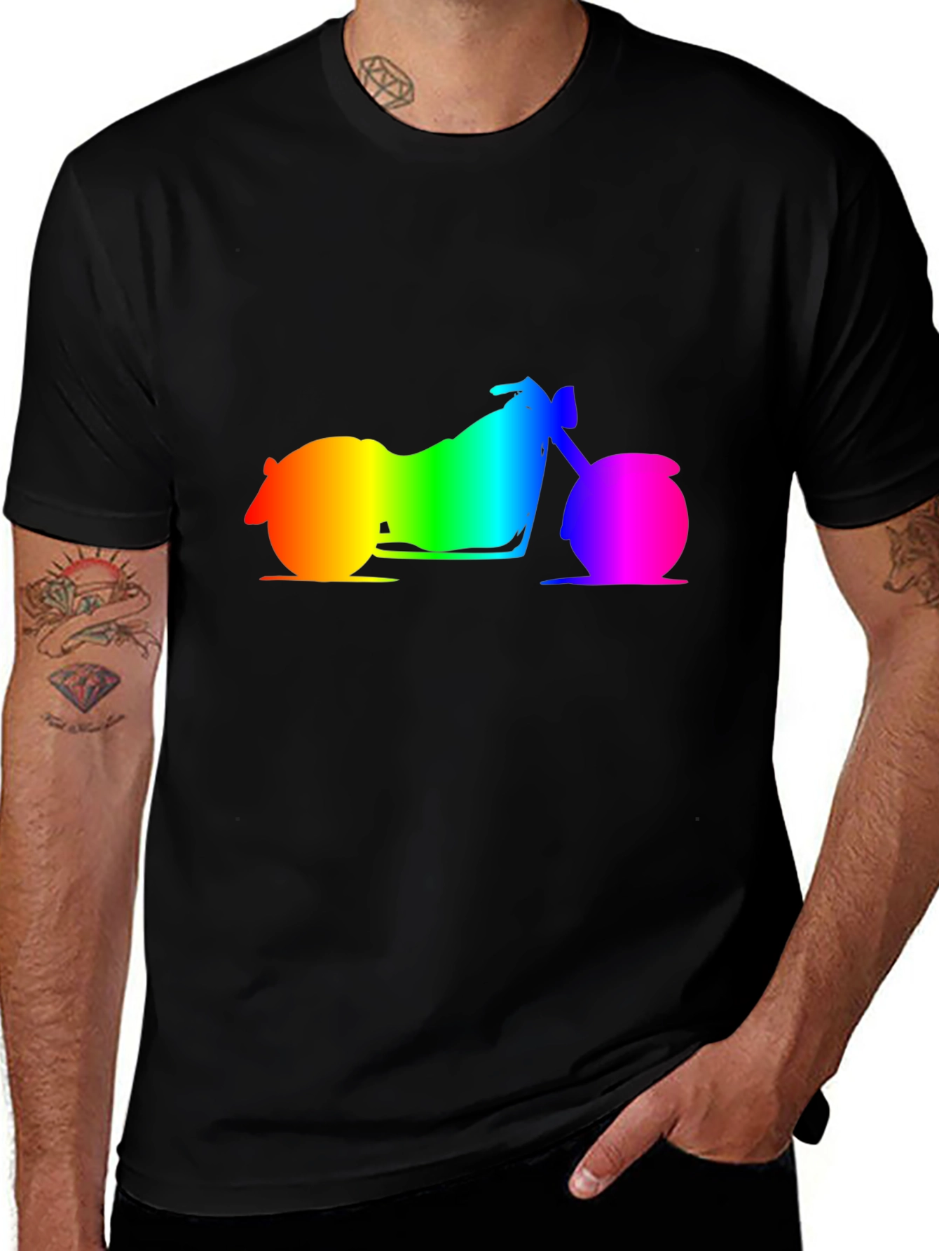 Variant 18 of Rainbow Motorcycle Graphic Tee - Black