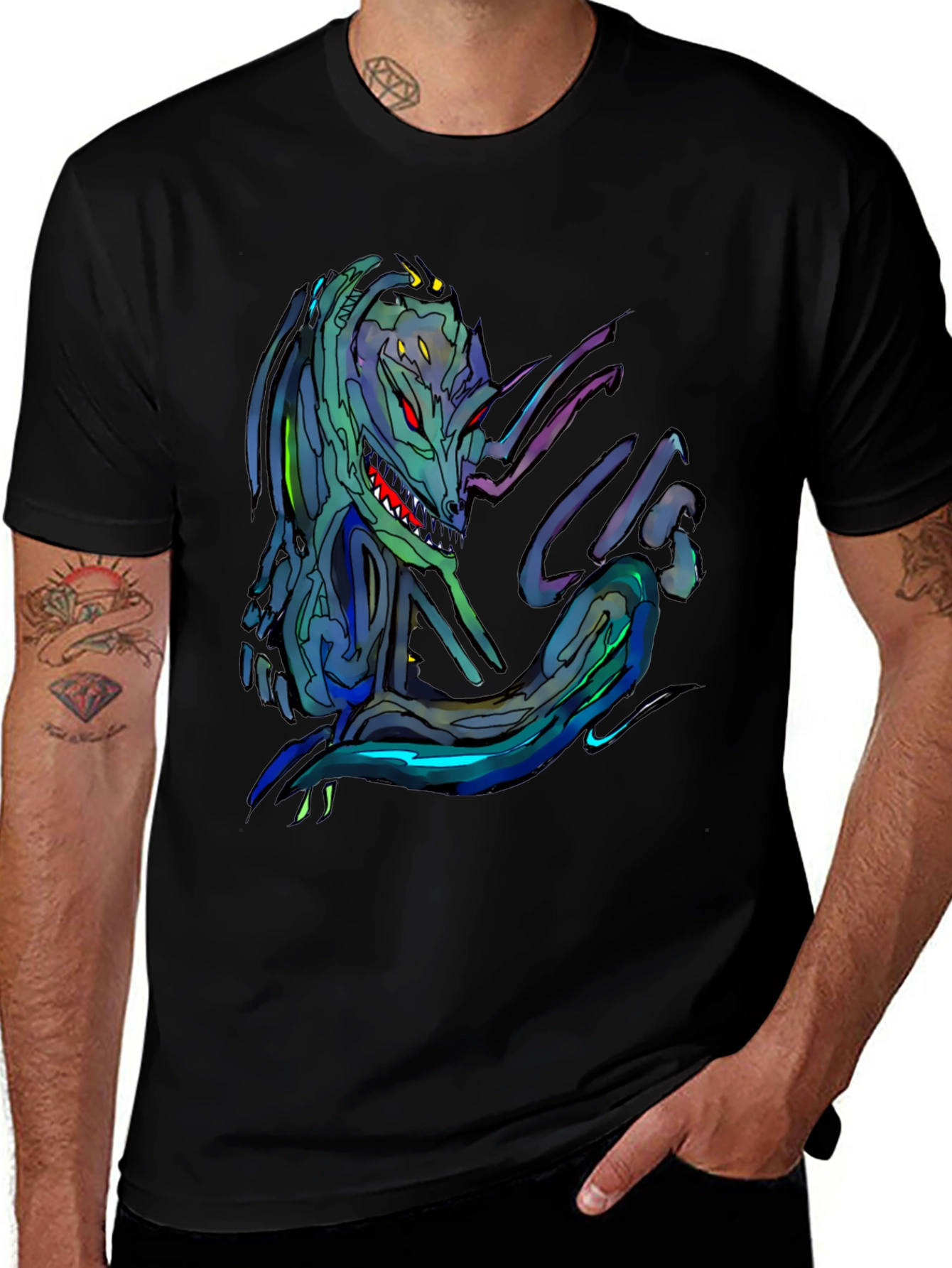 Variant 16 of Alien Creature Graphic Tee - Men's Black T-Shirt