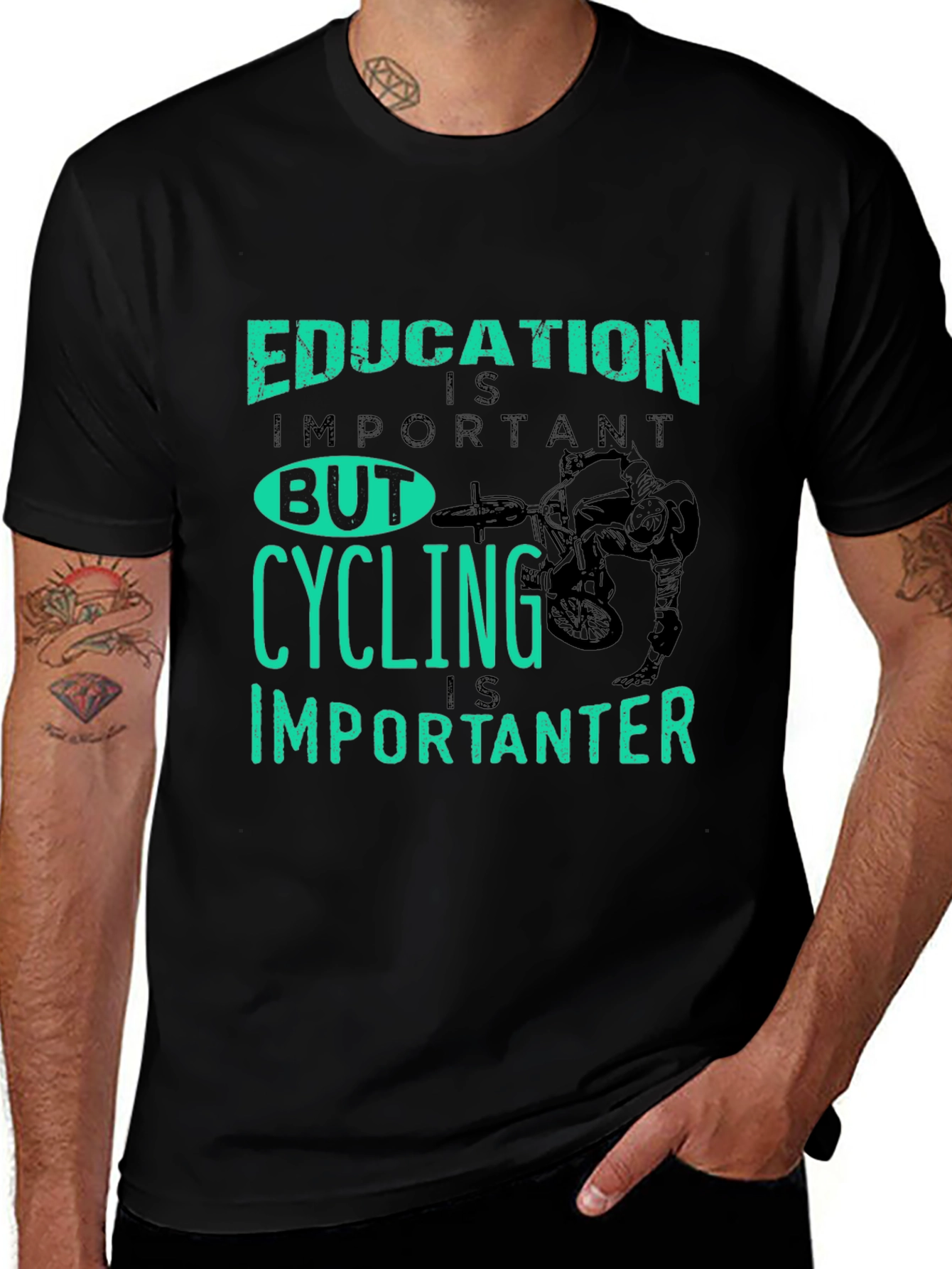 Variant 10 of Funny Cycling Shirt - Education Important, Cycling Importanter