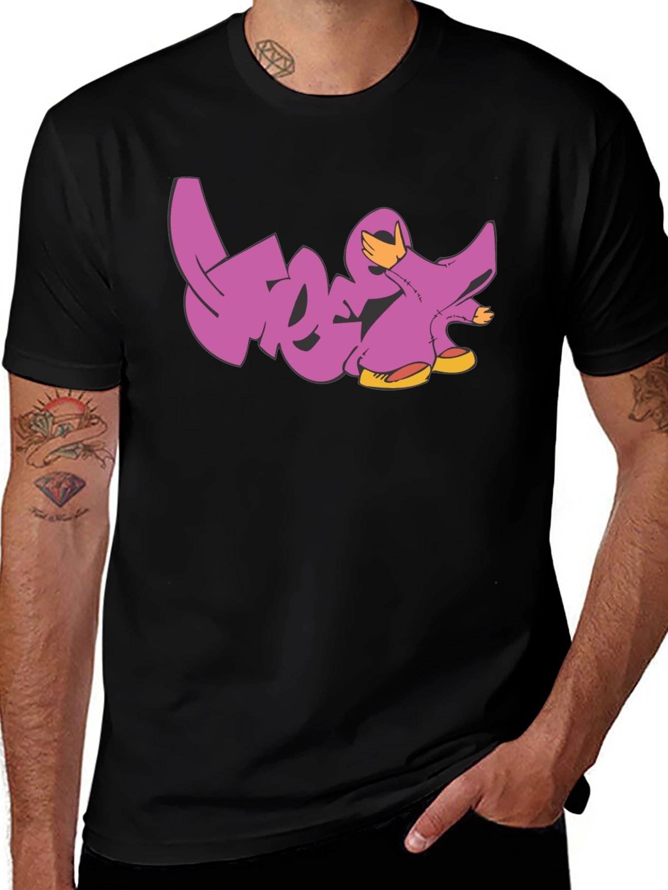 Variant 3 of Graffiti Style Cartoon Black T-Shirt