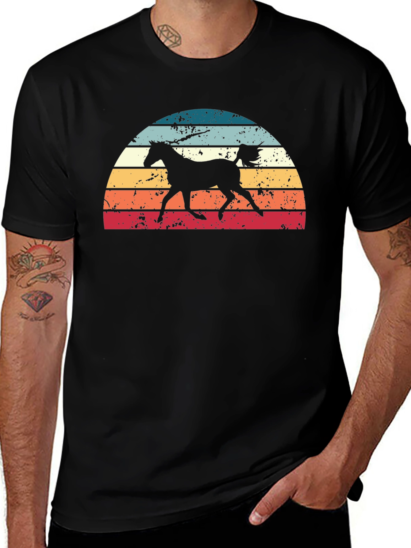 Black Retro Horse Sunset Graphic Tee main image