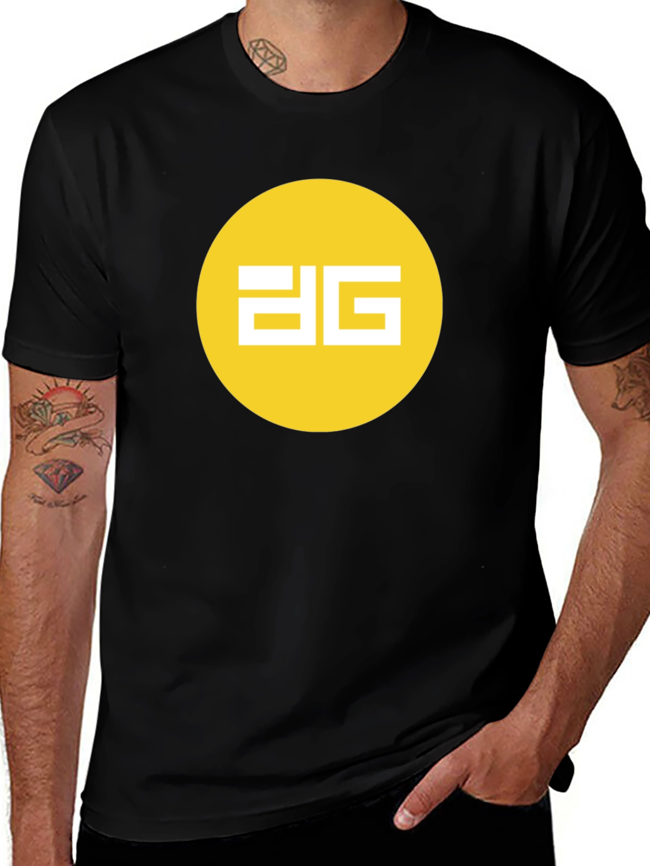 Variant 23 of Modern Black Tee - Yellow Circle Graphic Design