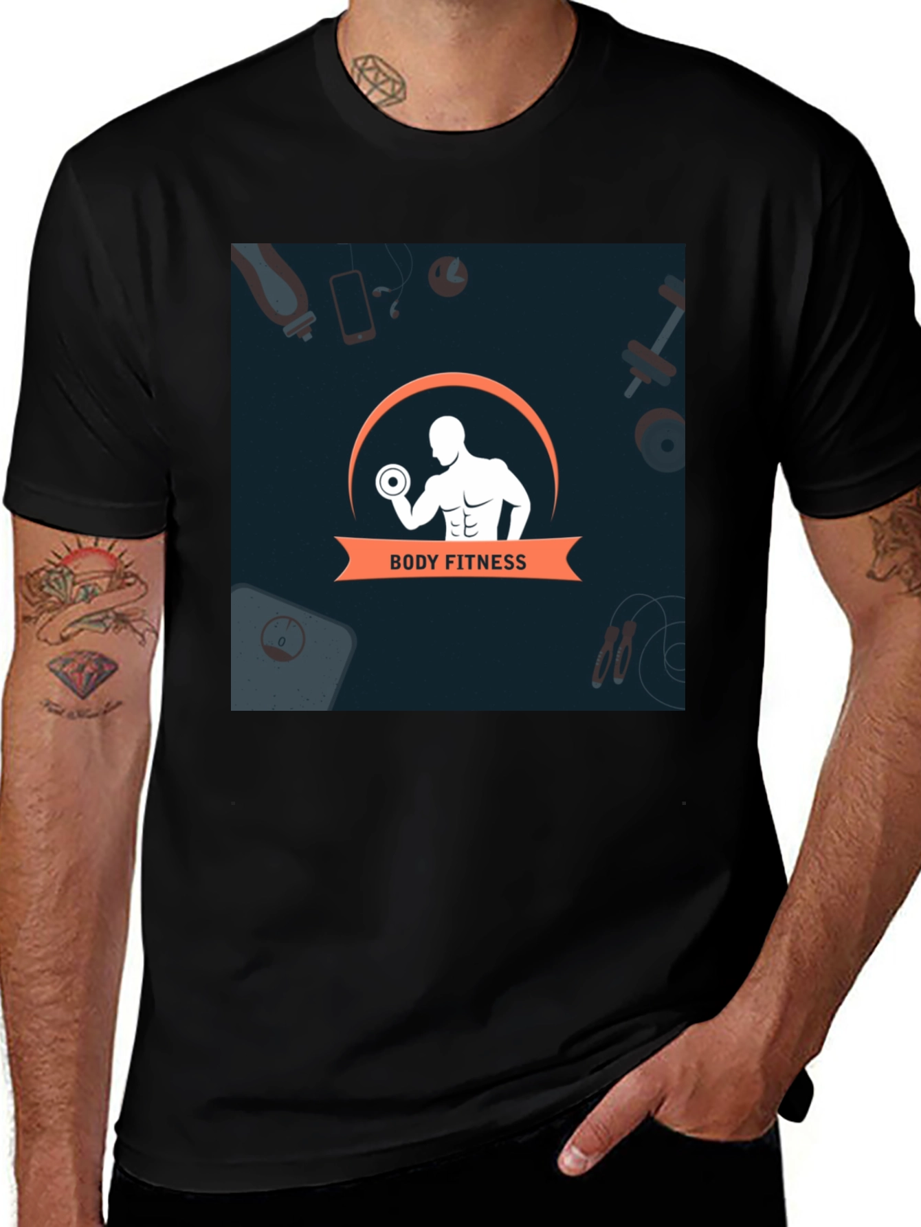 Variant 21 of Men's Black Body Fitness Graphic T-Shirt