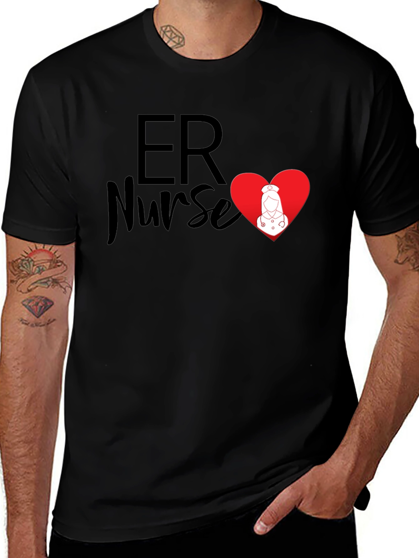 ER Nurse Heart Graphic T-Shirt - Black