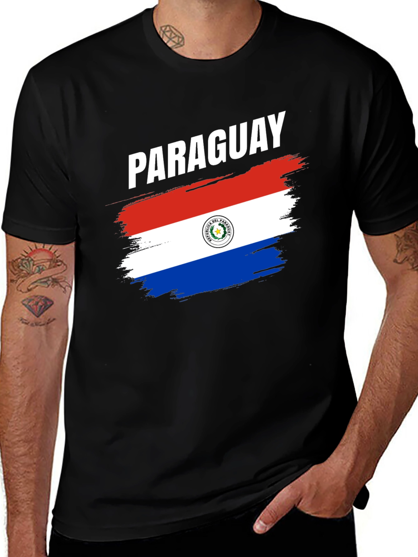 Variant 12 of Paraguay Flag T-Shirt - Black Pride Tee