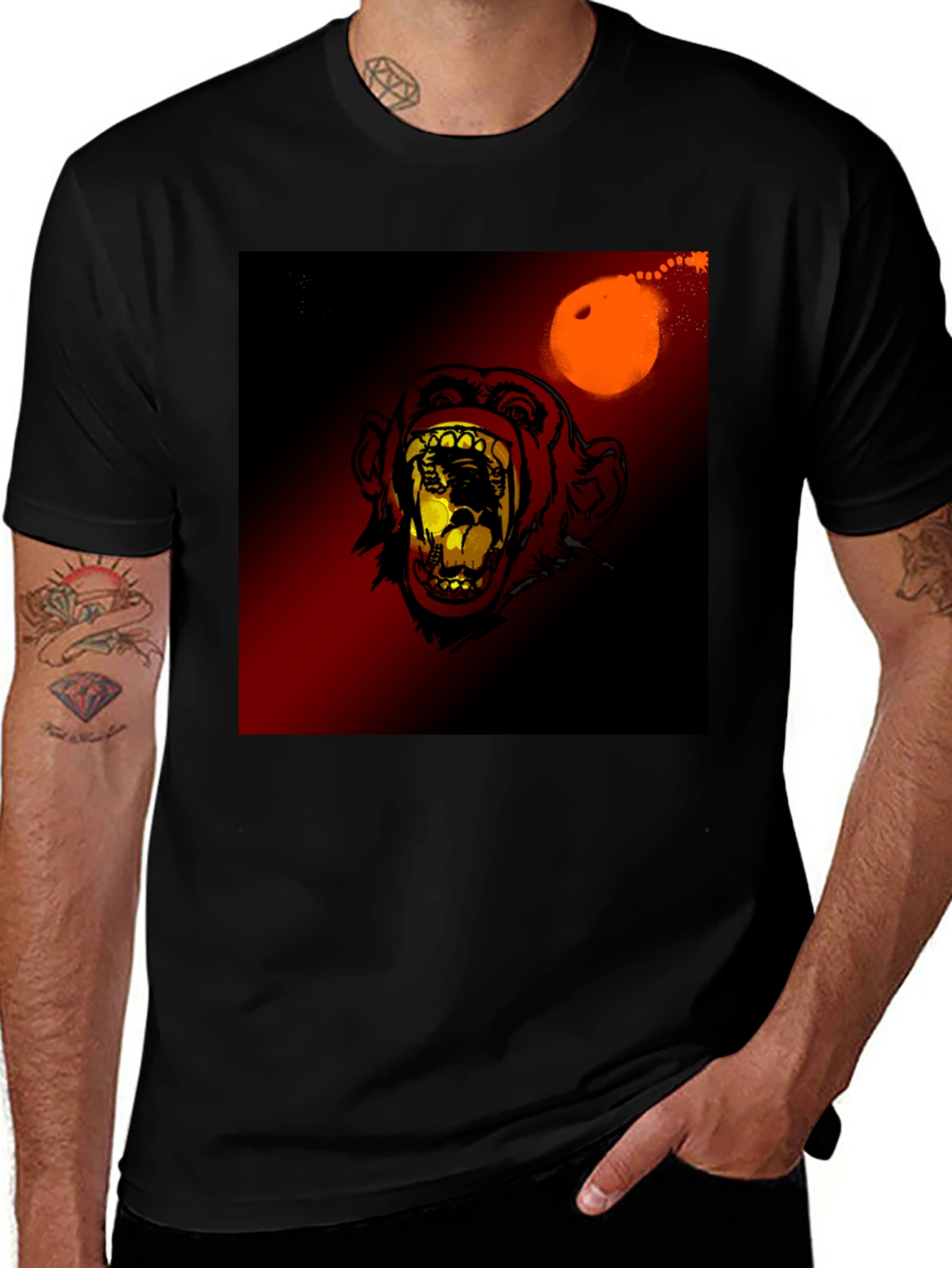 Black Monkey Face Graphic Print T-Shirt main image