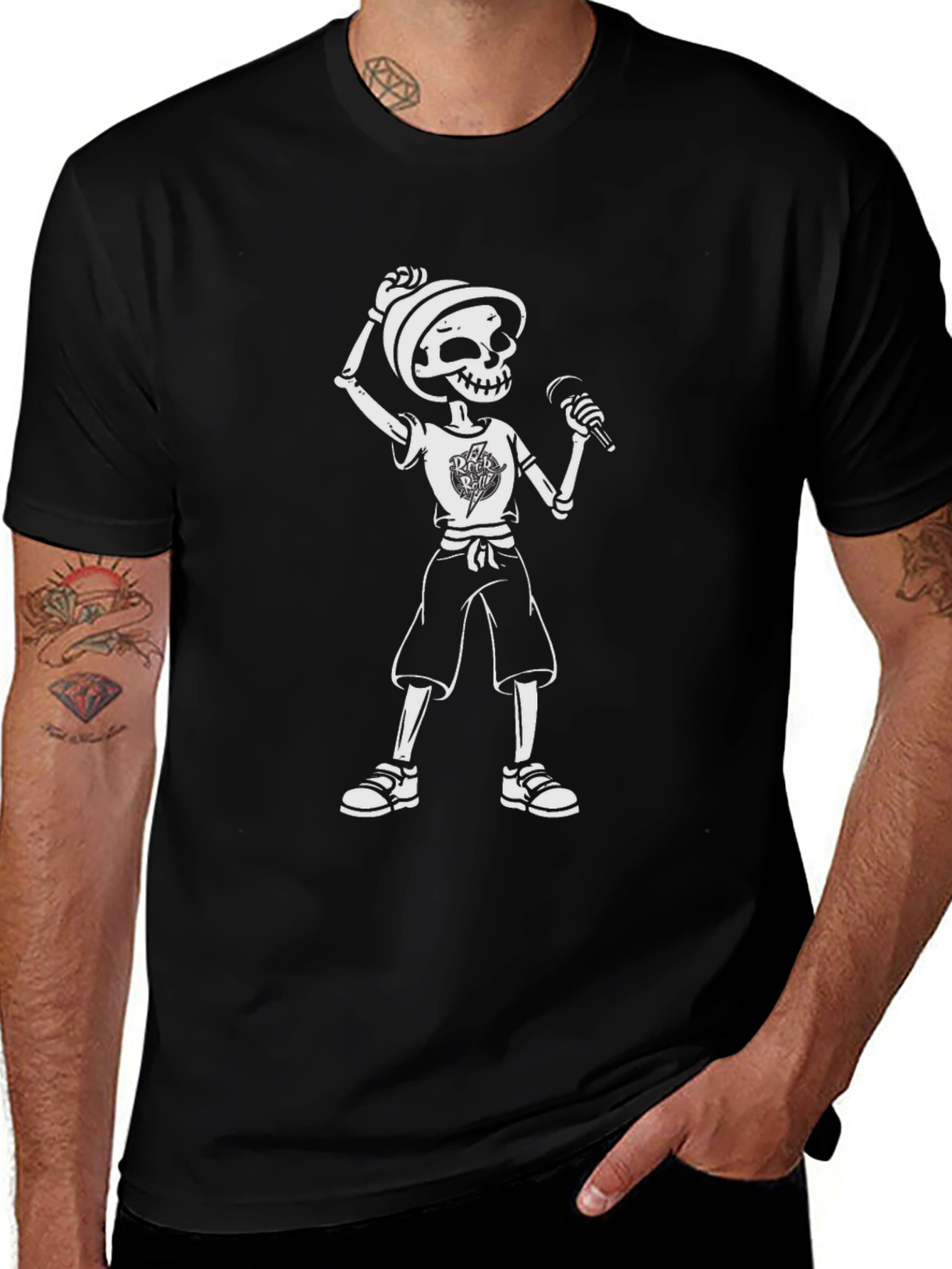 Variant 18 of Rocking Skeleton Graphic Black T-Shirt