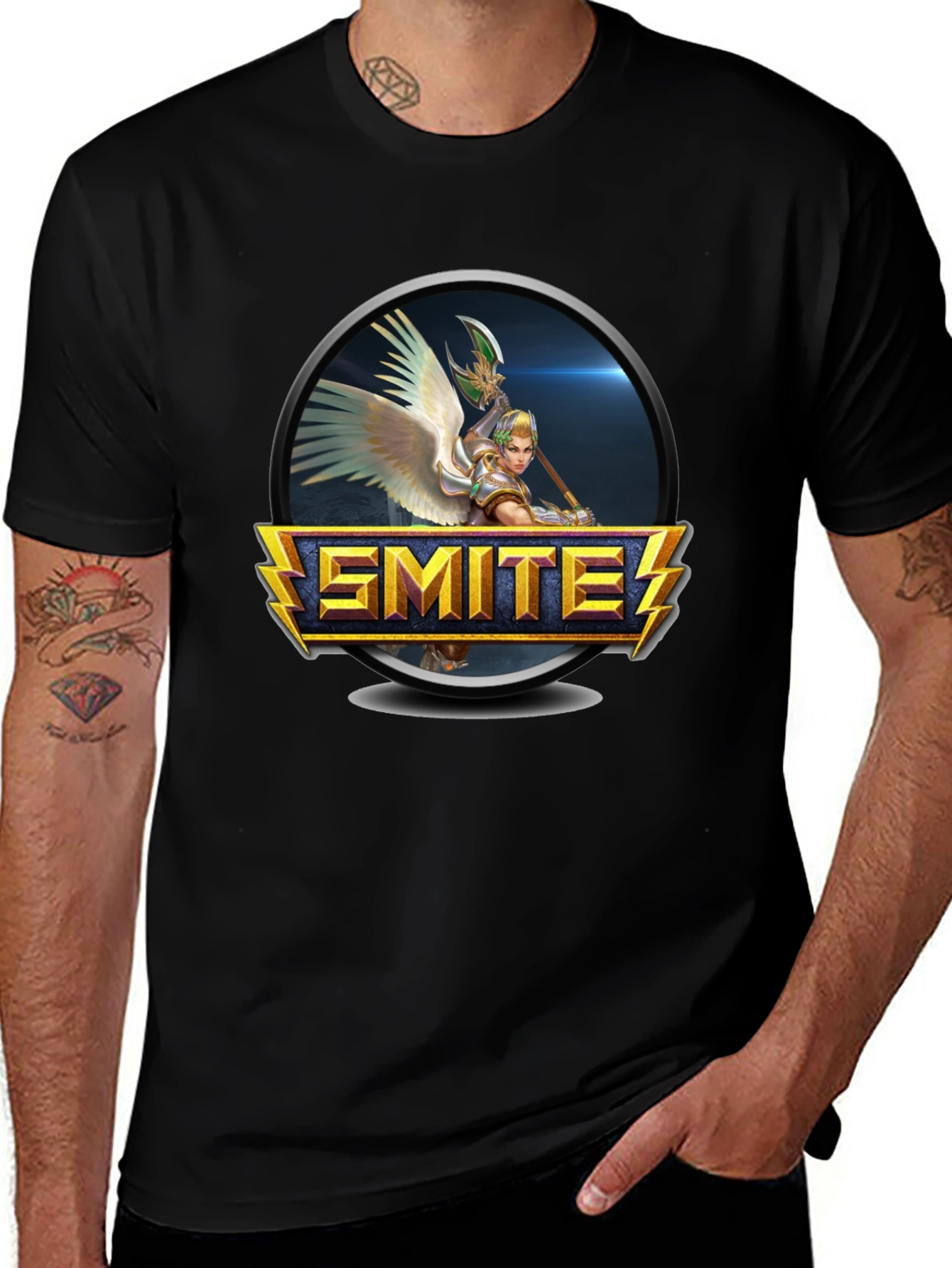 Smite Game Graphic Print Black T-Shirt