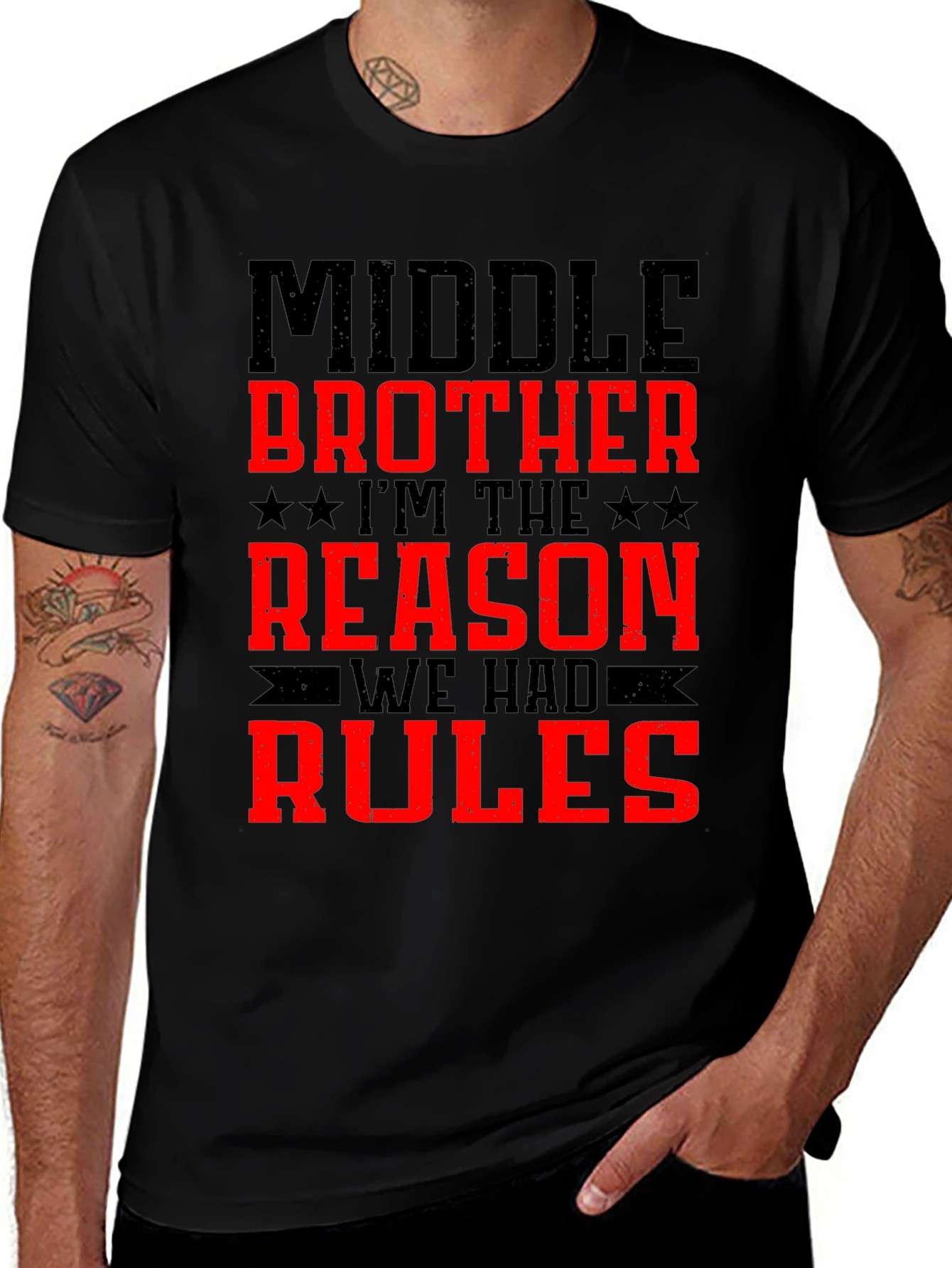 Middle Brother Rules T-Shirt - Novelty Graphic Tee