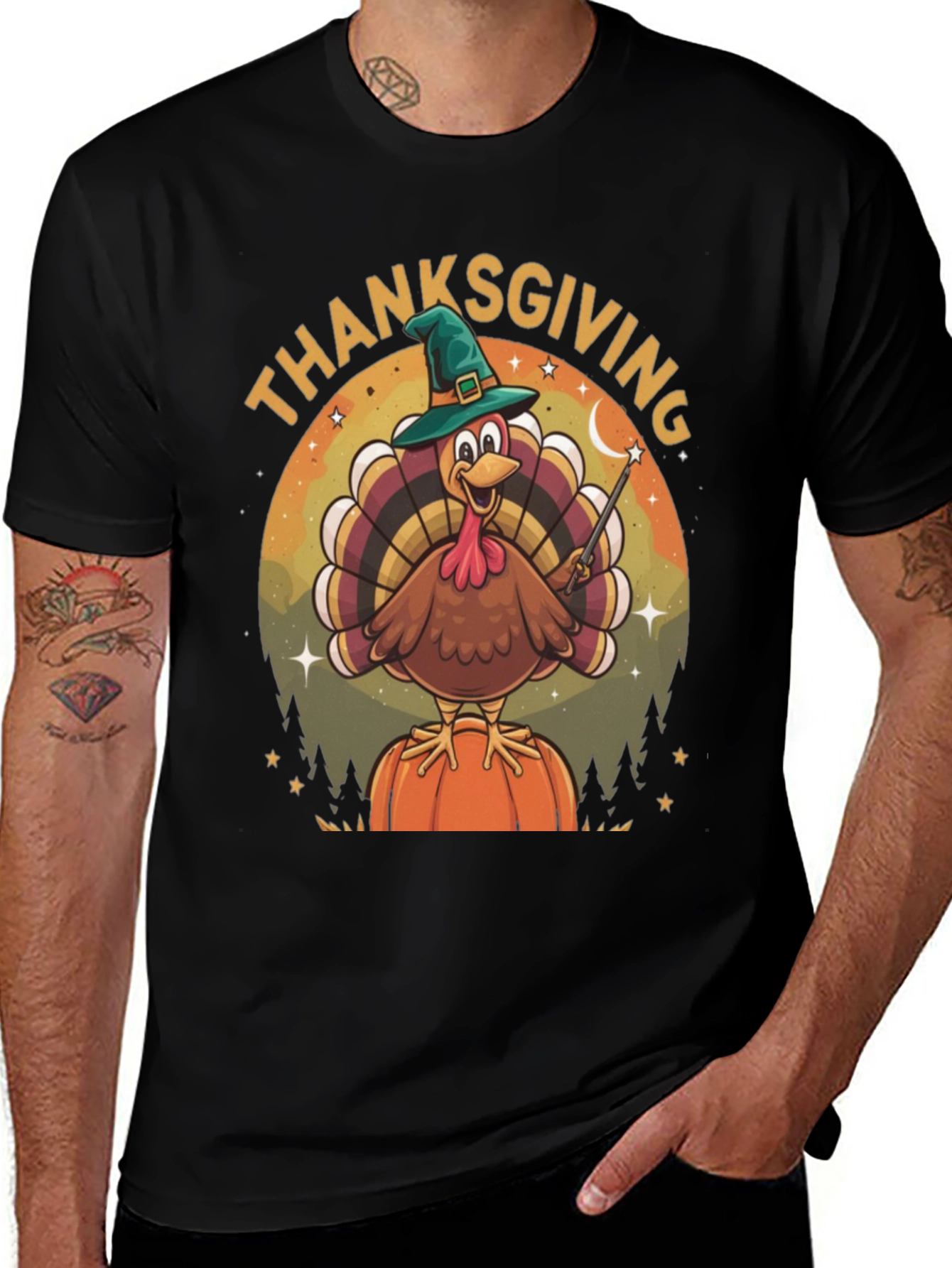 Thanksgiving Turkey Wizard Graphic T-Shirt