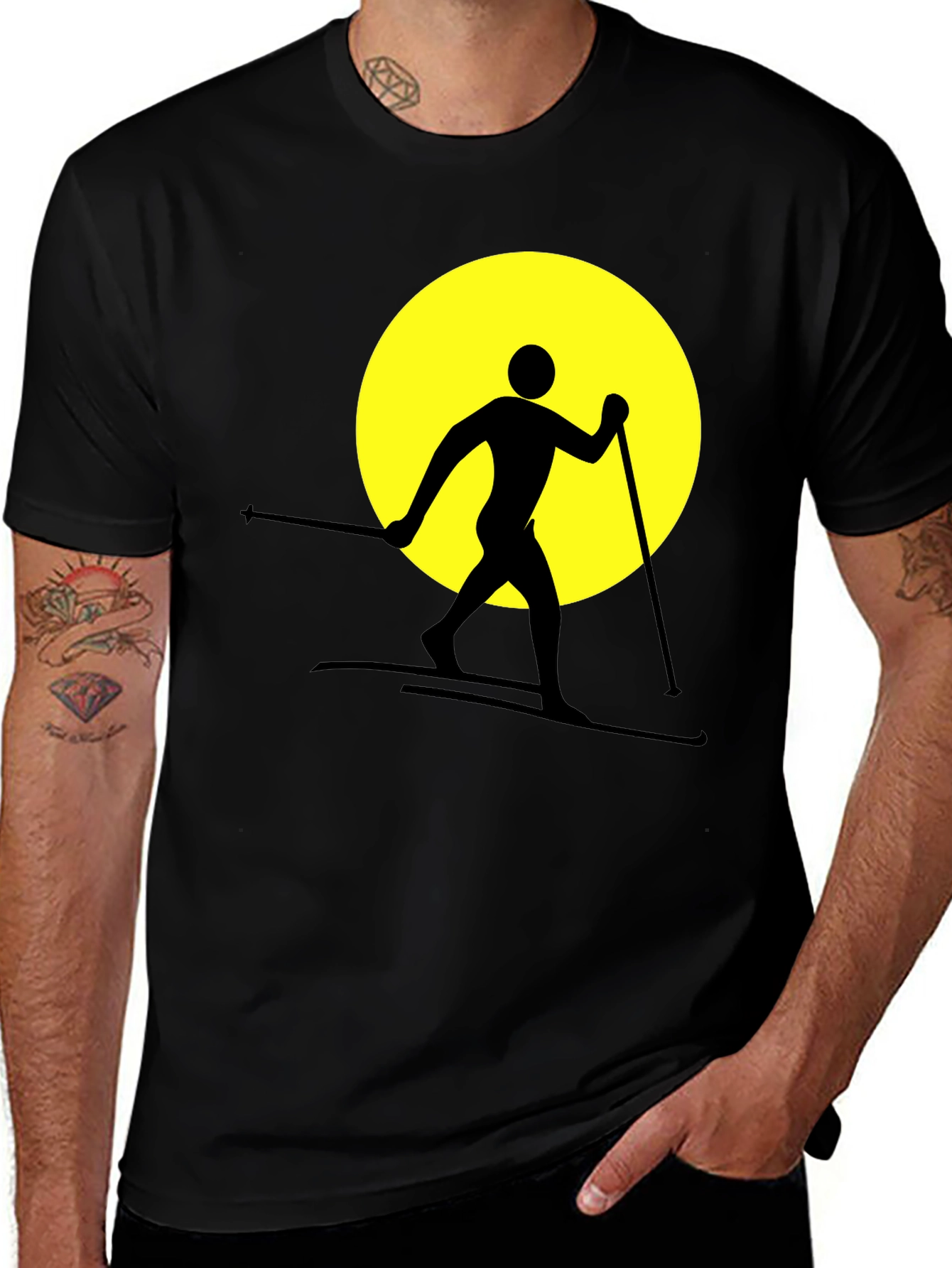 Variant 2 of Skiing Silhouette Graphic Tee - Black Cotton Blend