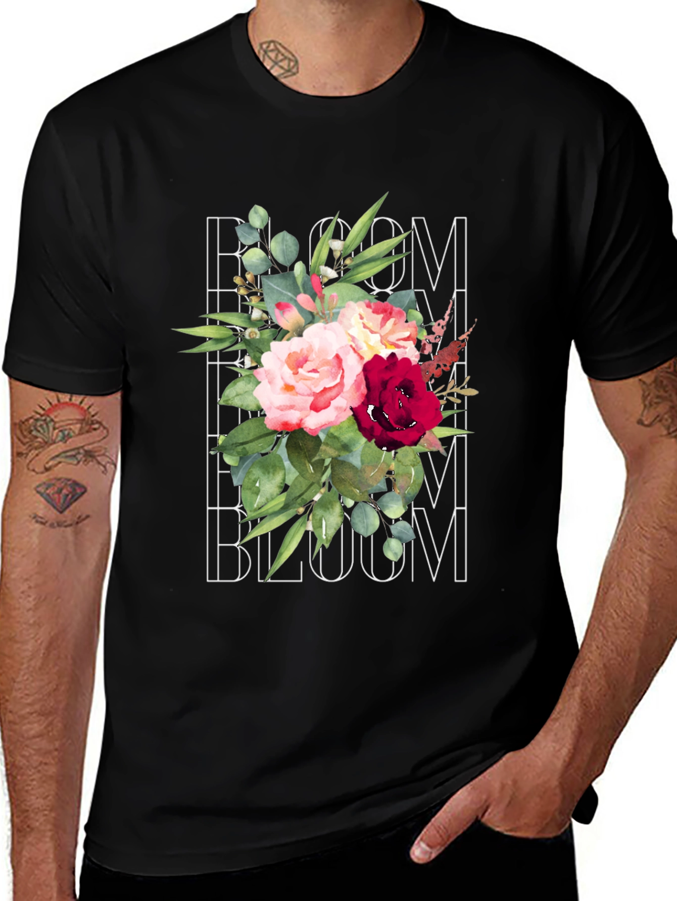 Variant 10 of Bloom Floral Graphic T-Shirt - Men's Black Tee