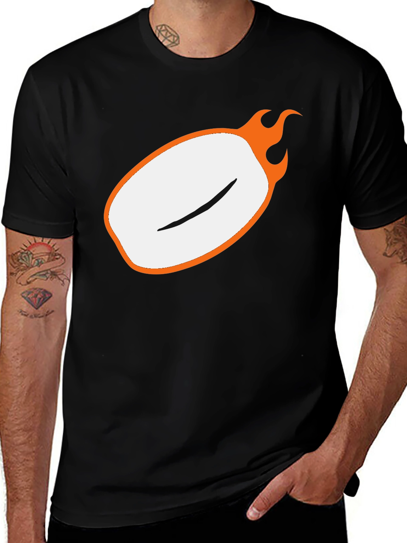 Variant 24 of Men's Black Graphic Tee - Flaming Oval Design