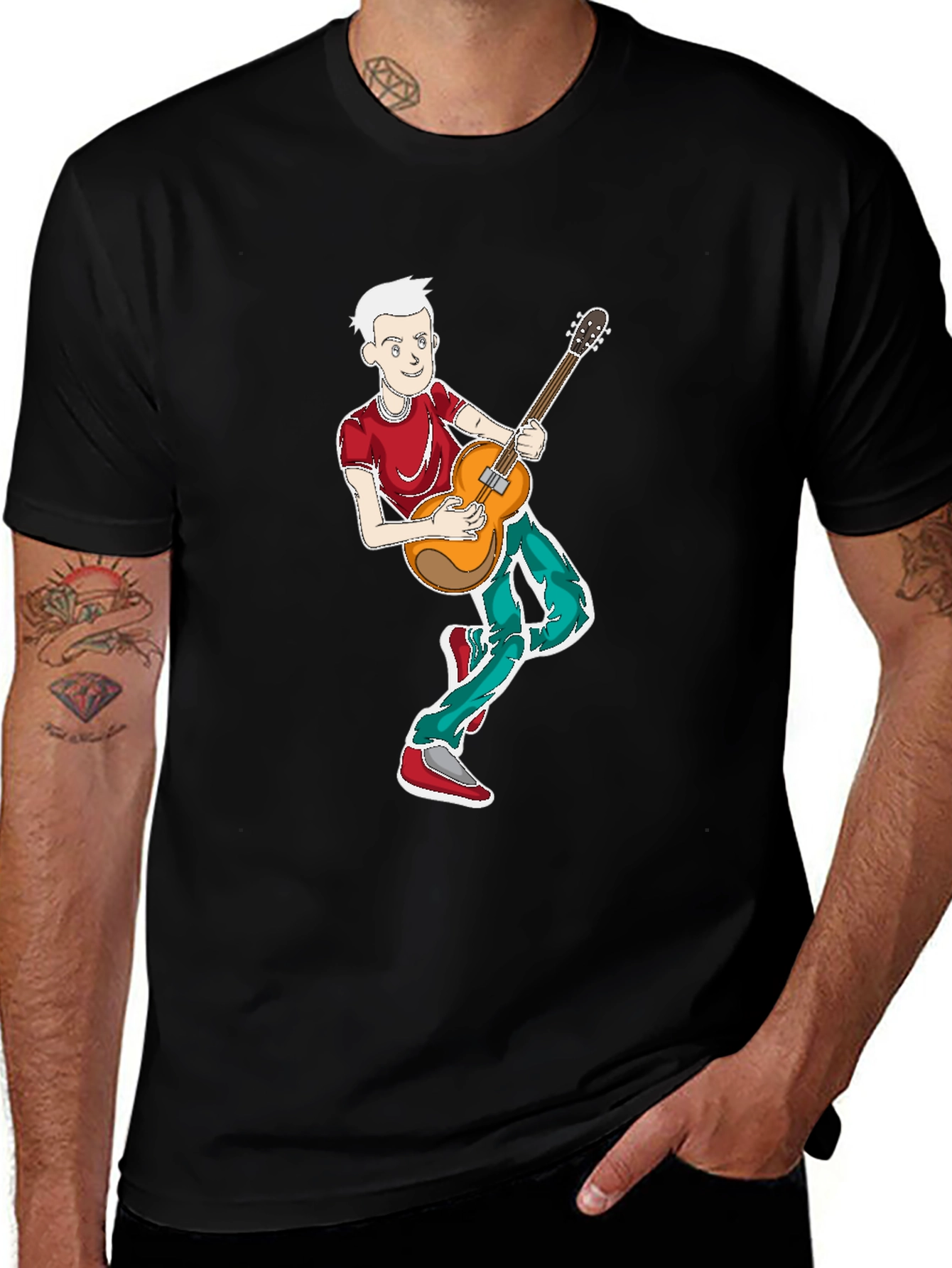 Variant 7 of Guitar Player Graphic Tee - Black Unisex Shirt