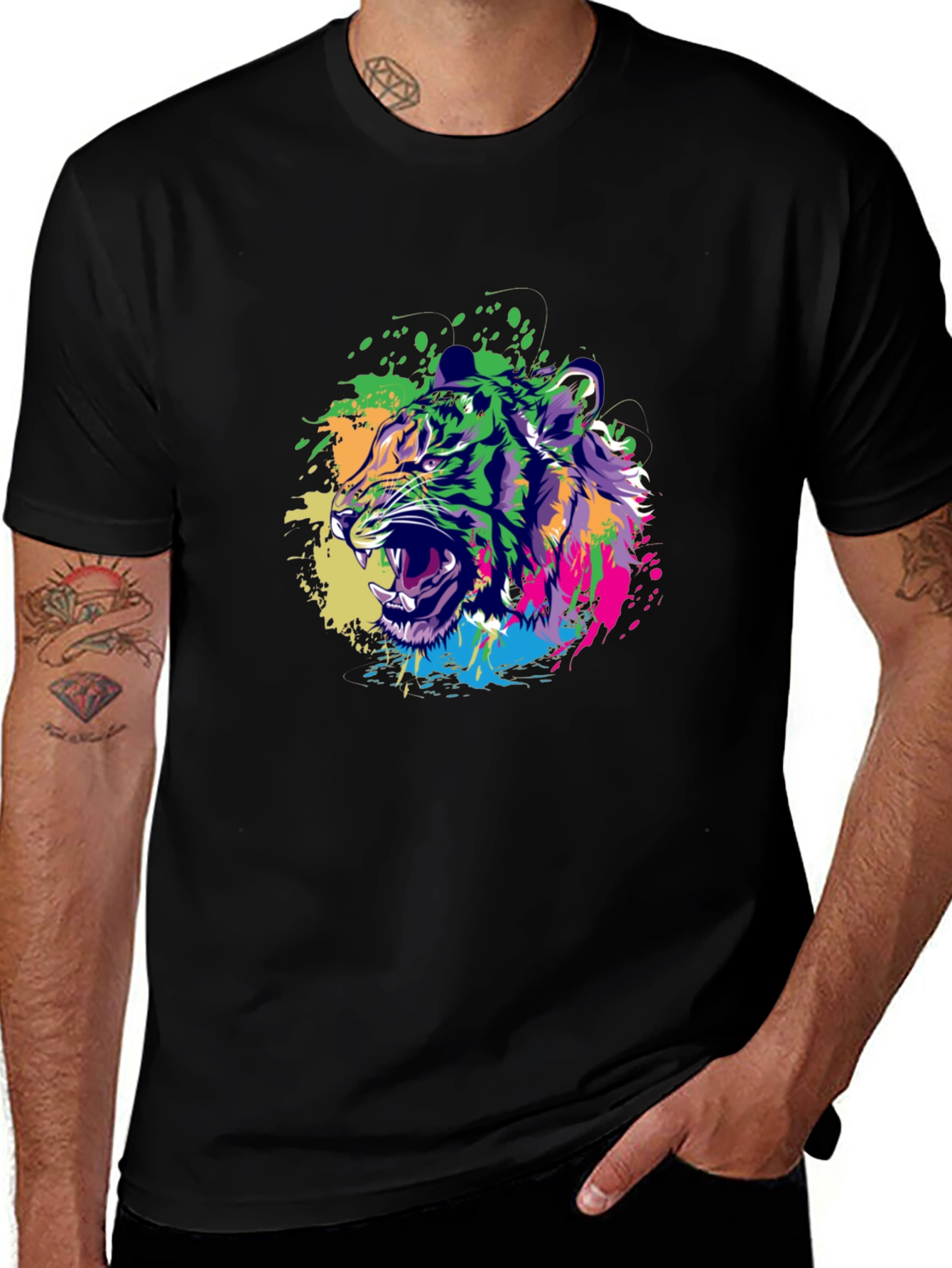 Variant 20 of Colorful Tiger Graphic Black T-Shirt