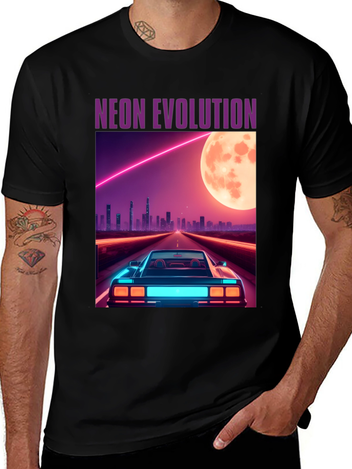 Variant 24 of Neon Evolution Car Graphic Tee - Retro Style